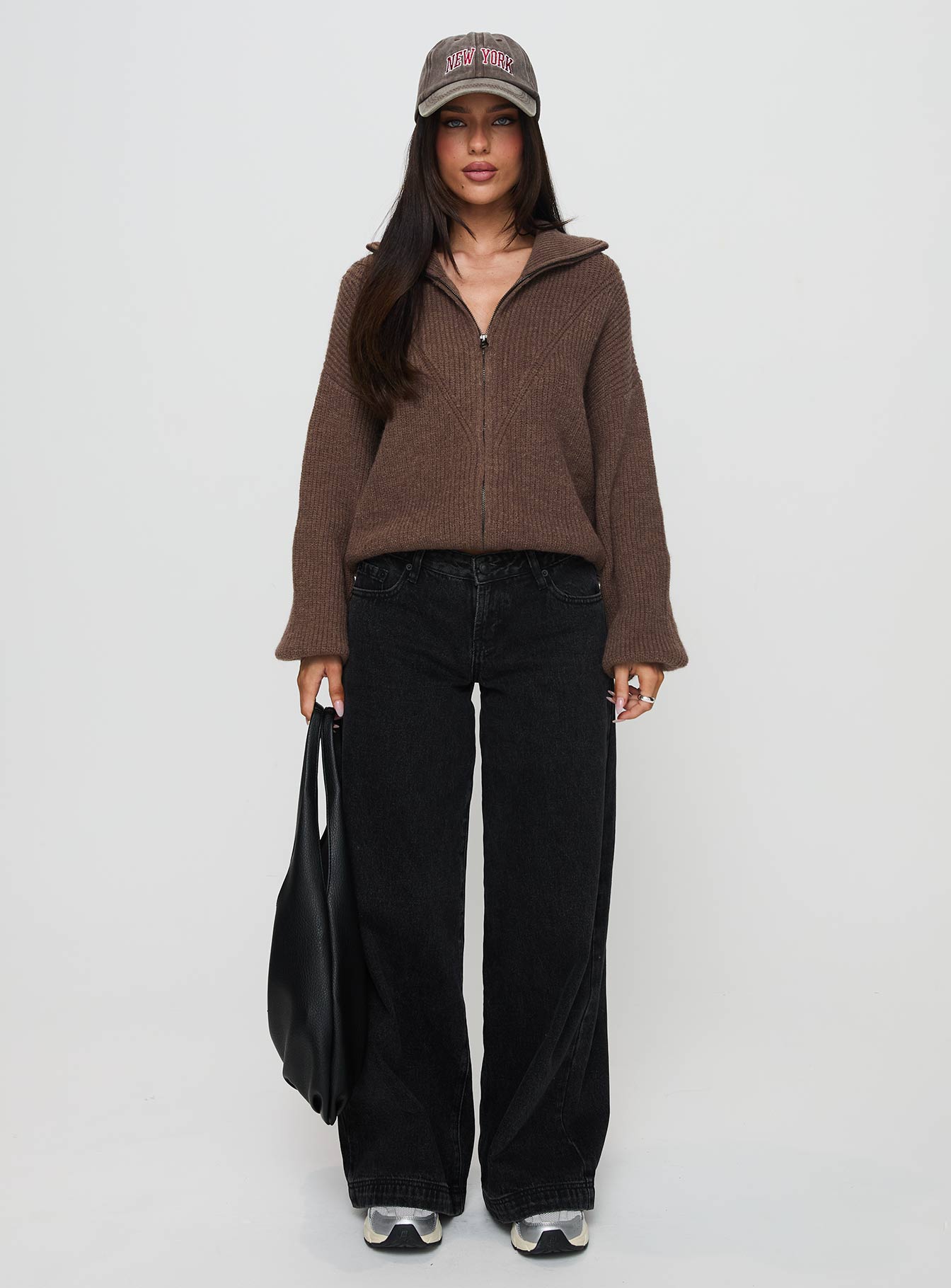 Hertford Zip Through Knit Sweater Brown women's sweater by Ellevoria