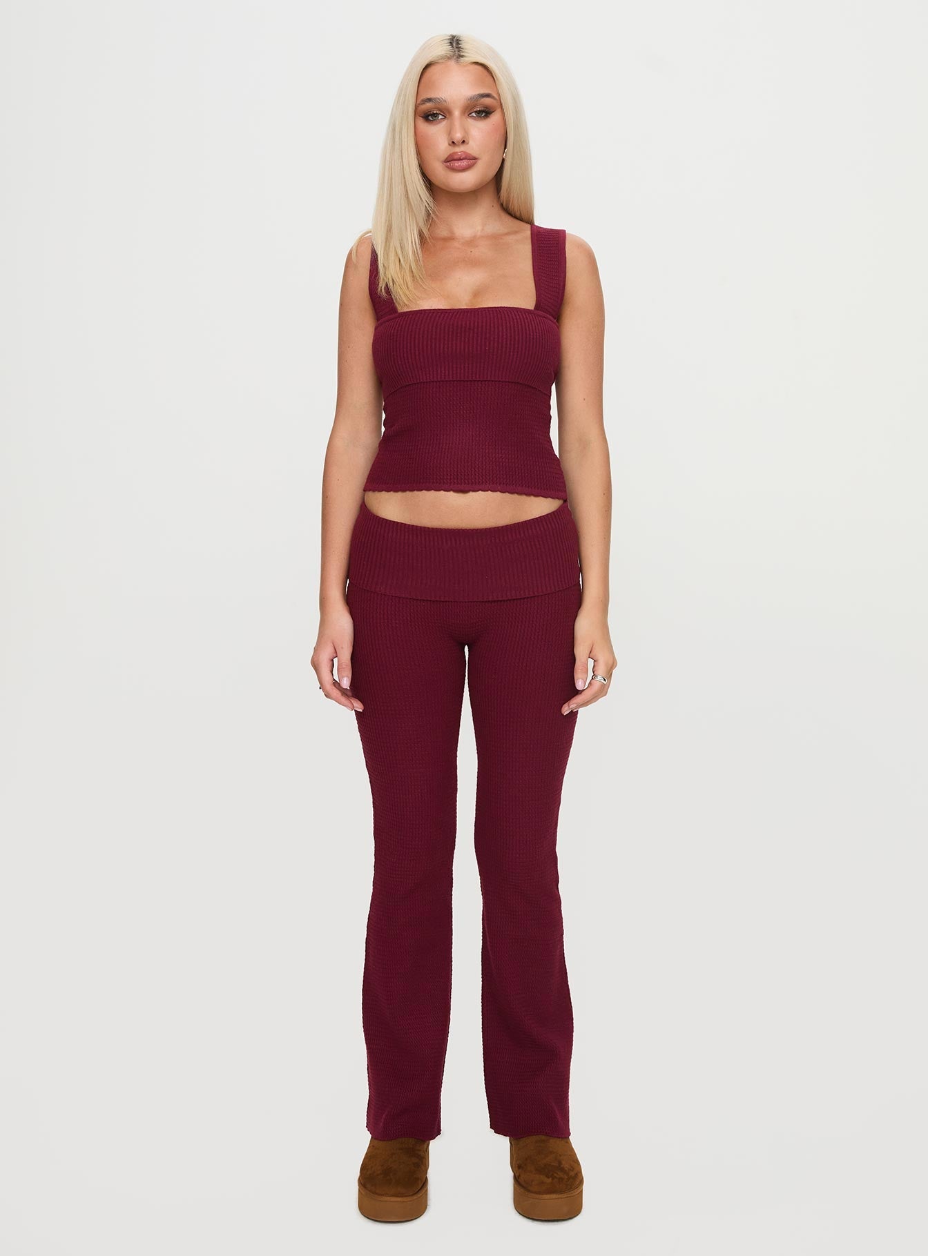 Closed Eyes Flared Pants Maroon women's pant set by Ellevoria