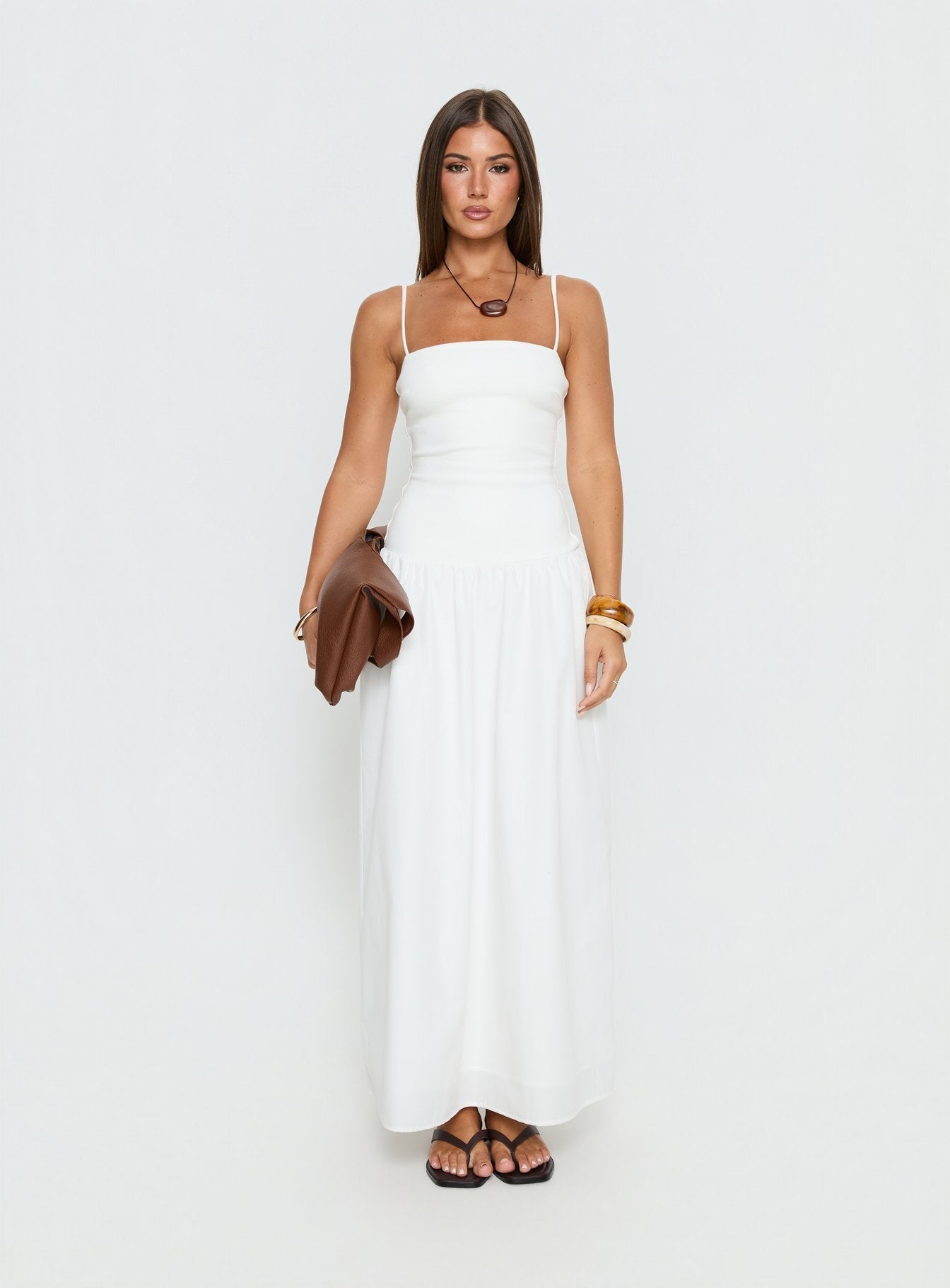 Erroll Drop Waist Knit Maxi Dress White - women's maxi dress by Ellevoria - view 7
