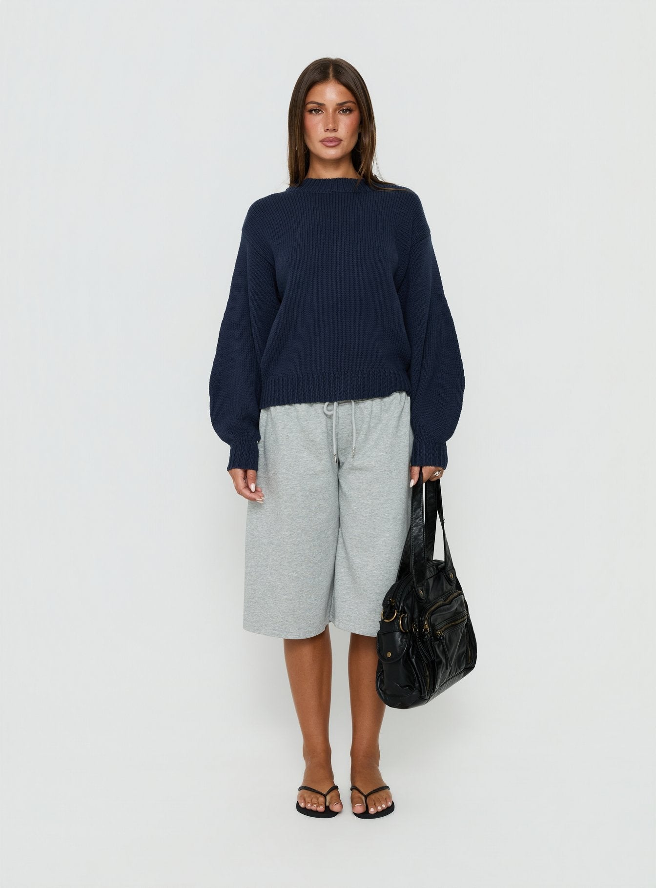 Harmony Balloon Sleeve Knit Sweater Navy women's sweater by Ellevoria