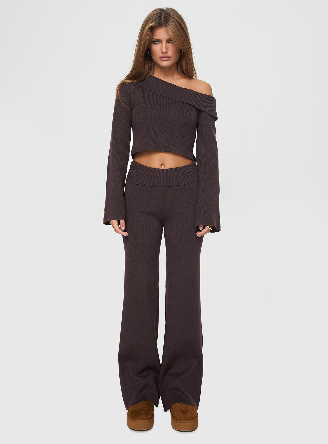 Try Me Knit Pants Chocolate women's pant set by Ellevoria