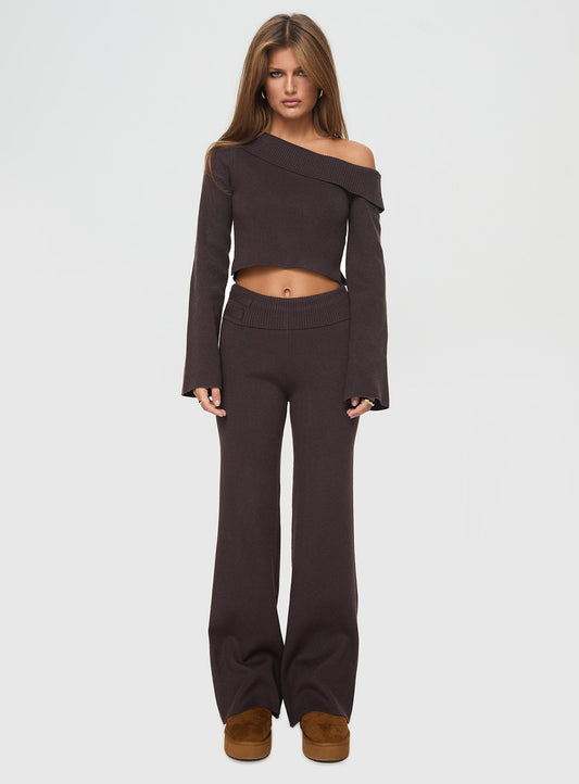 Try Me Knit Pants Chocolate women's pant set by Ellevoria