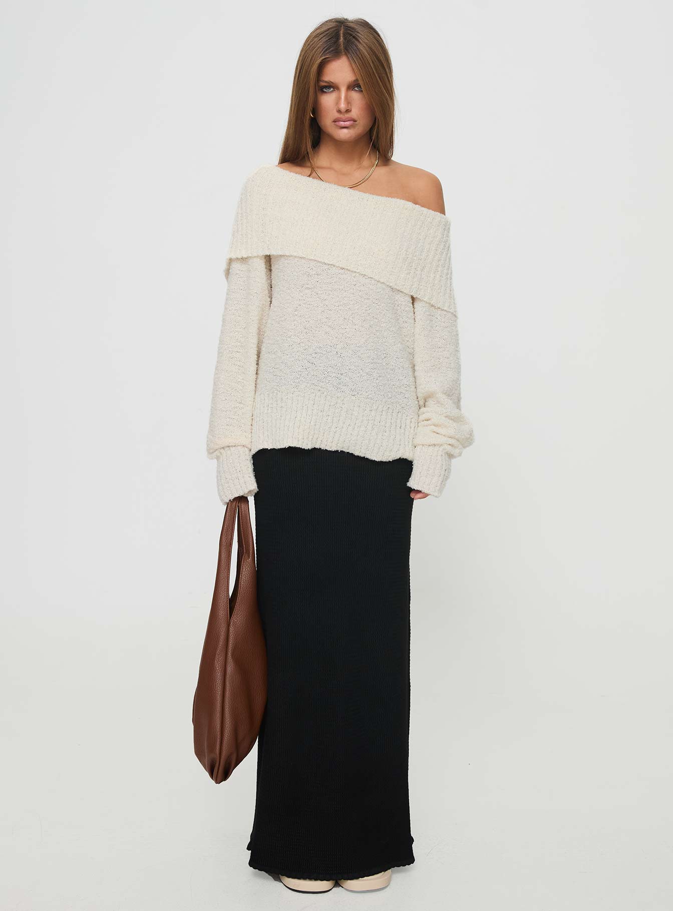 Parkley Boucle Off The Shoulder Sweater Cream women's sweater by Ellevoria