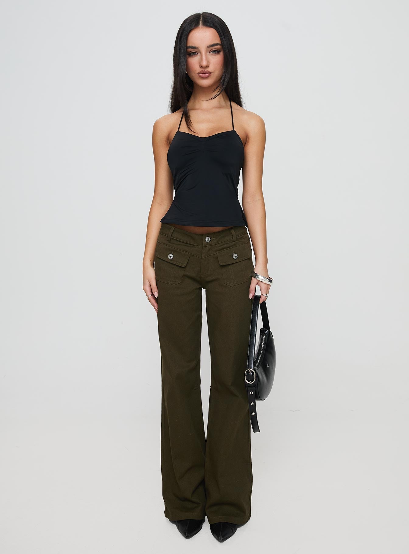 Benicale Low Rise Cargo Pants Olive - loose fit women's bottoms by Ellevoria