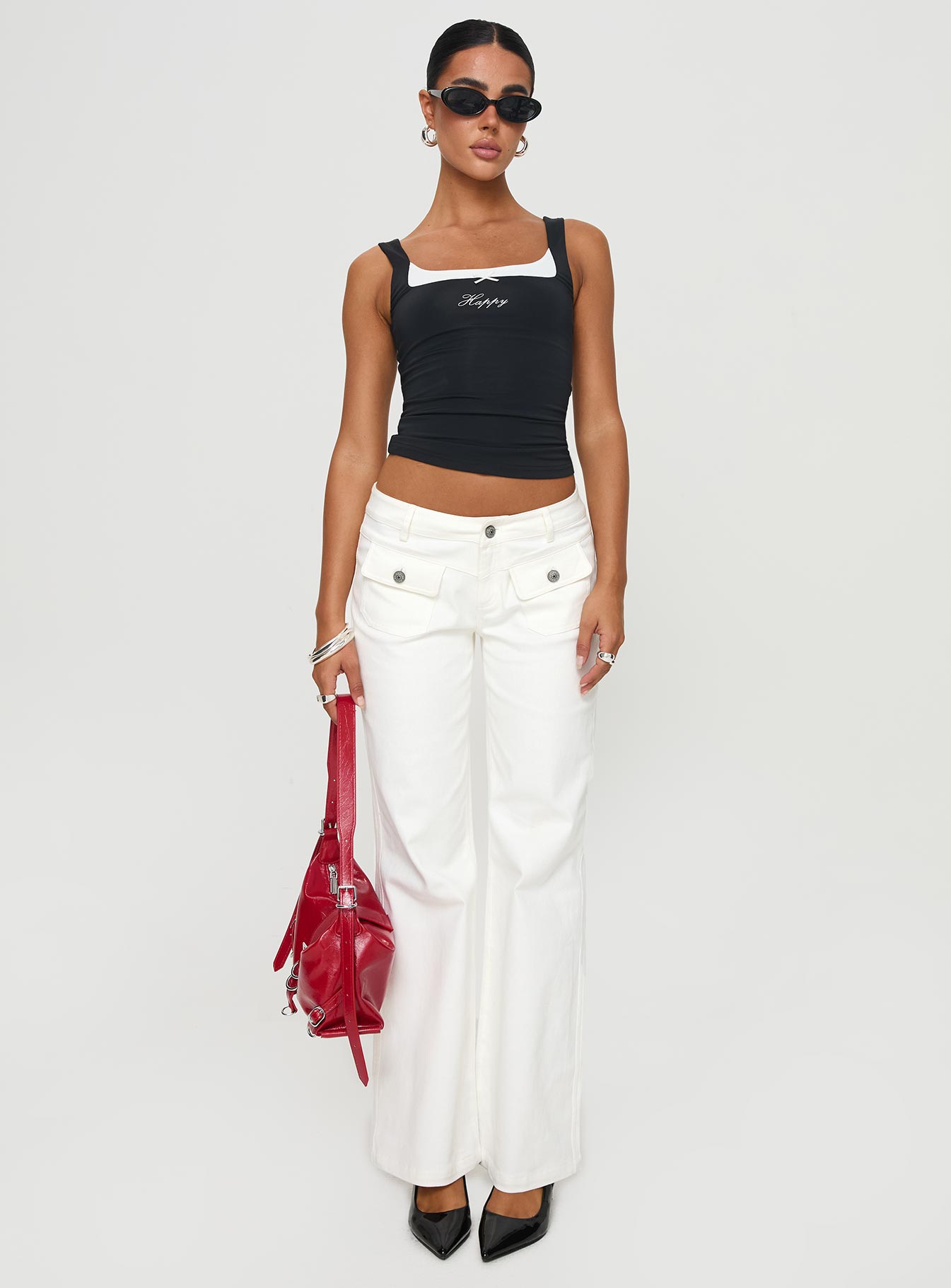 Benicale Low Rise Cargo Pants White - loose fit women's bottoms by Ellevoria