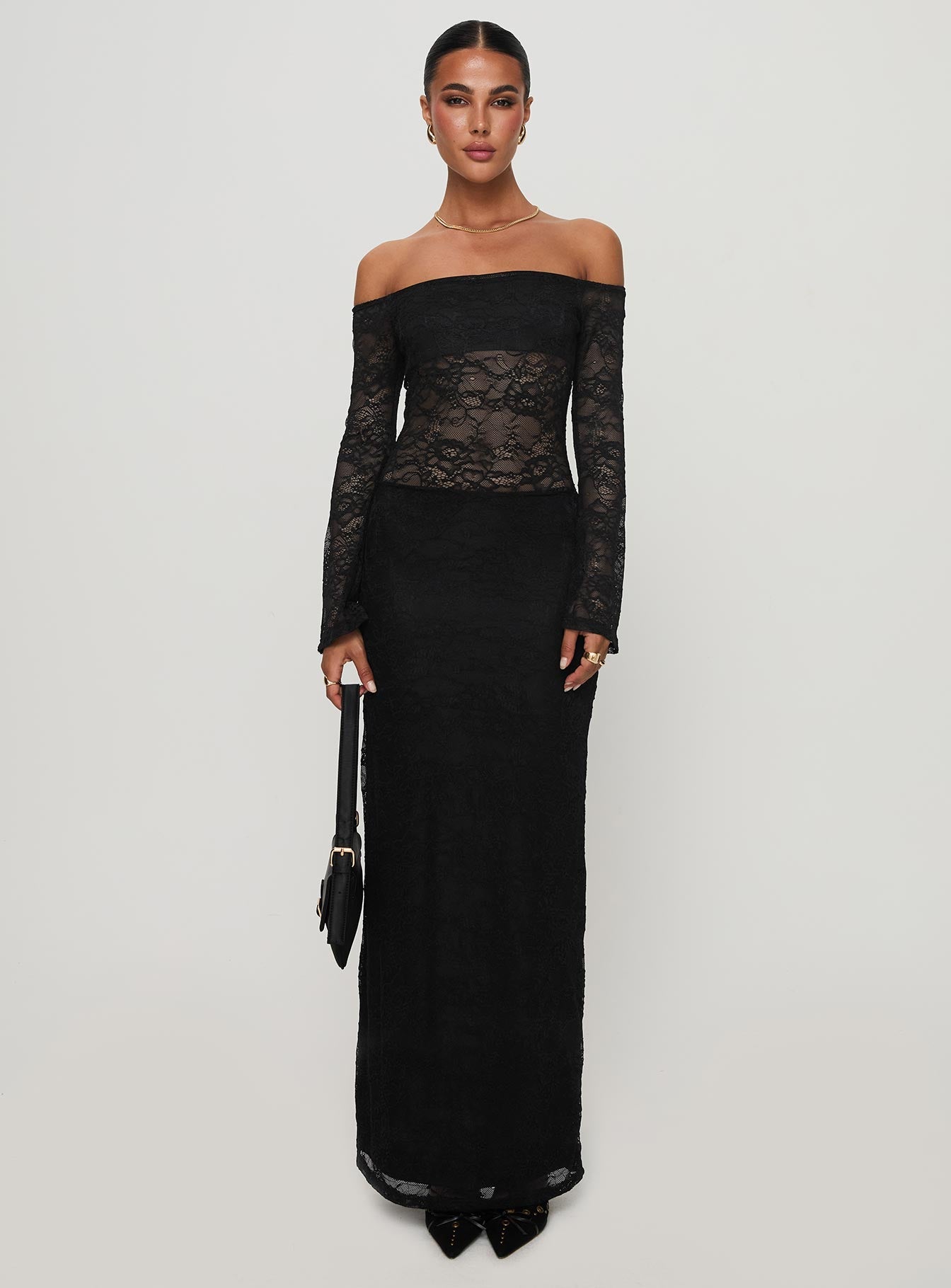 Pinot Grigio Long Sleeve Lace Maxi Dress Black - women's maxi dress by Ellevoria - view 7