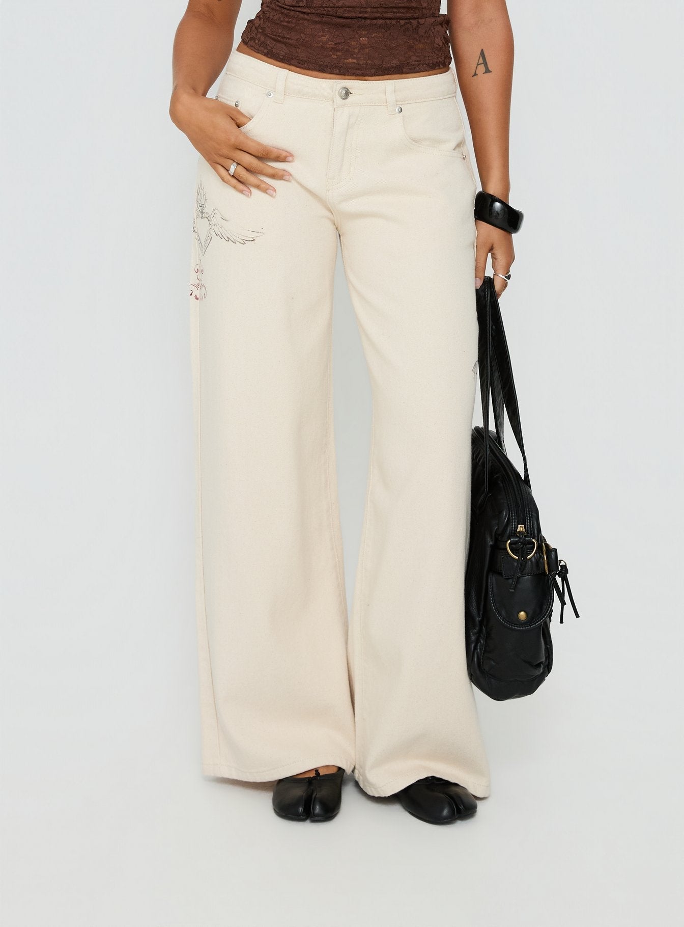 Than Forever Love Graphic Denim Jeans Cream women's denim jeans by Ellevoria