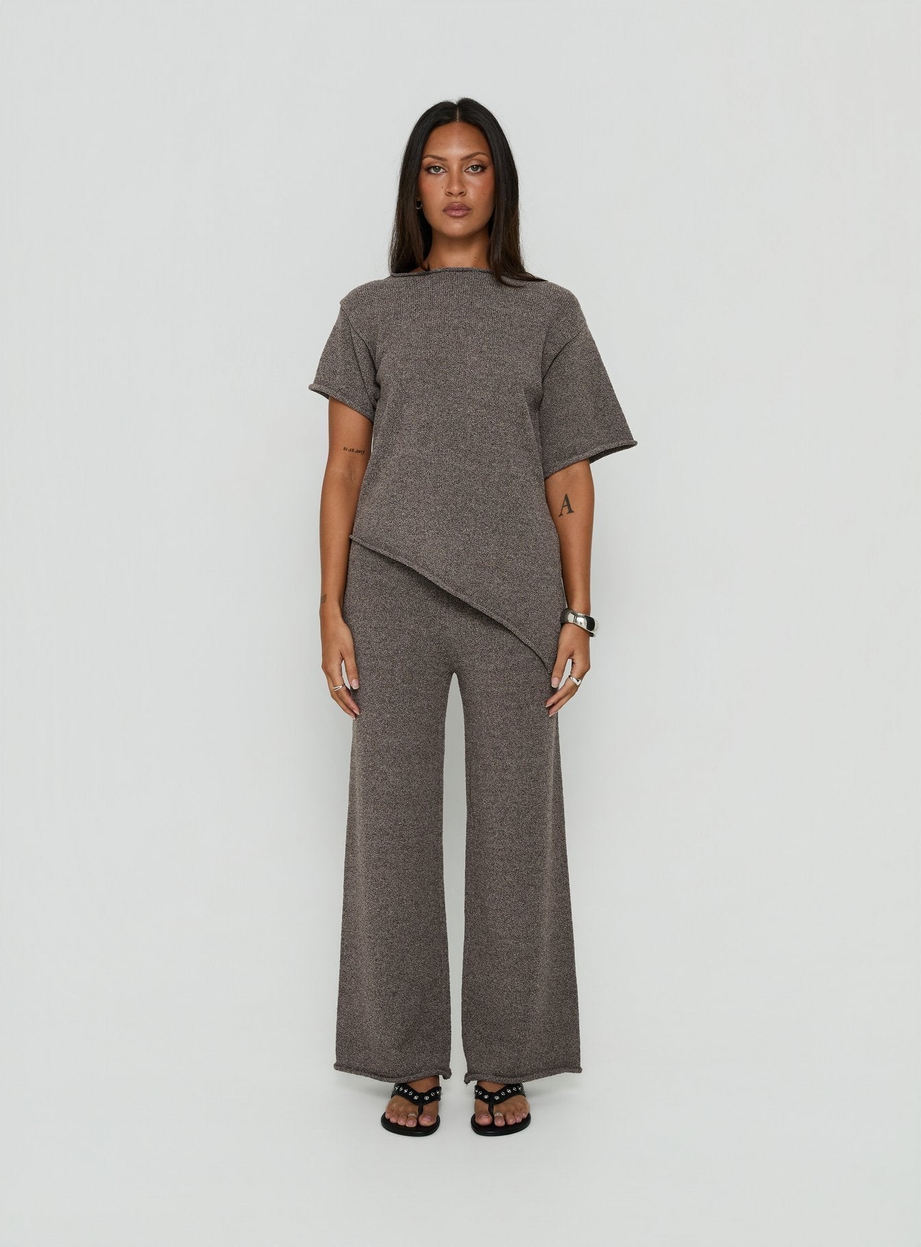 Calisse Knit Wide Leg Pants Mocha women's pant set by Ellevoria