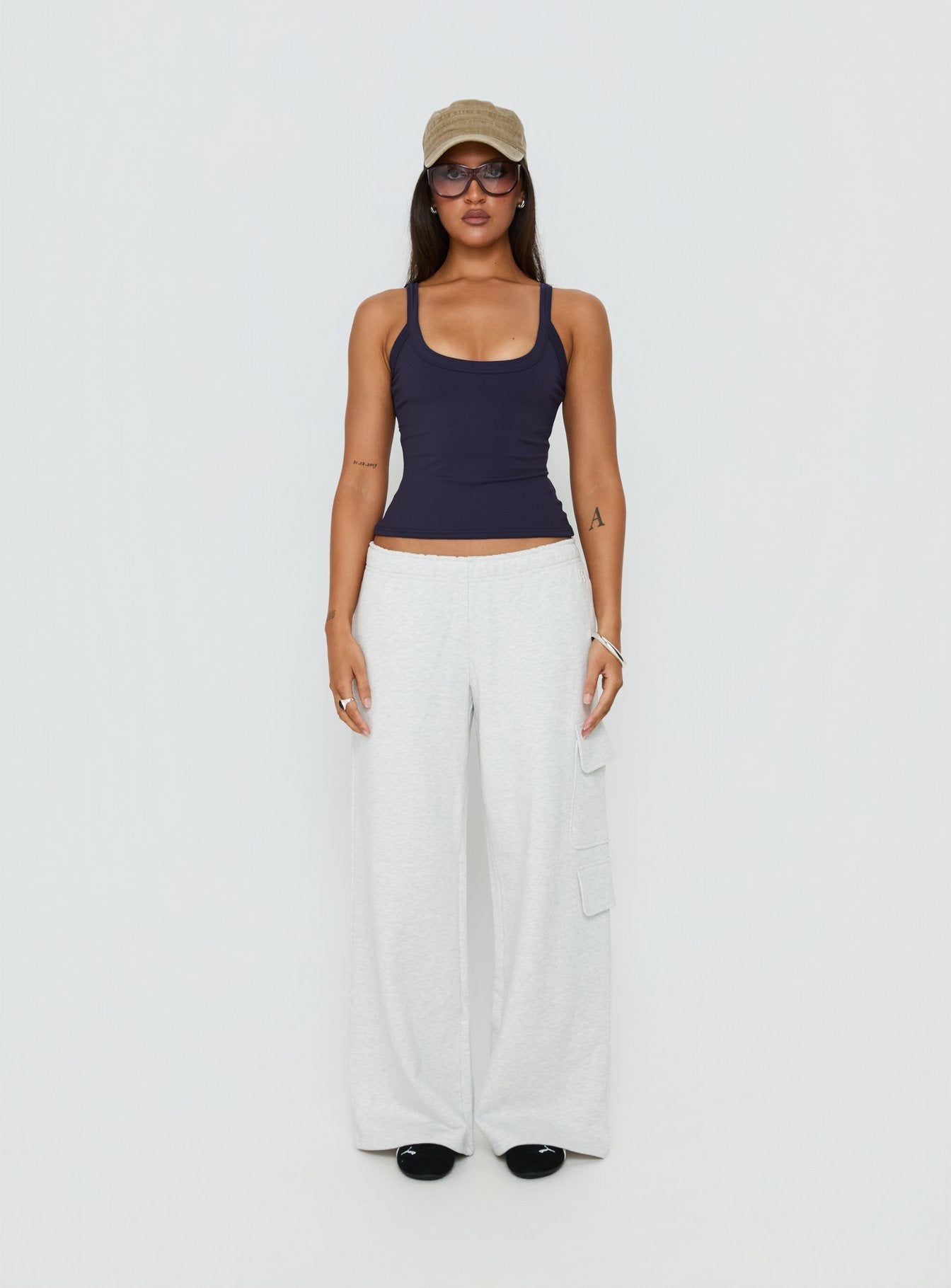 Kasper Cinched Longline Tank Top Navy - women's top by Ellevoria - view 7