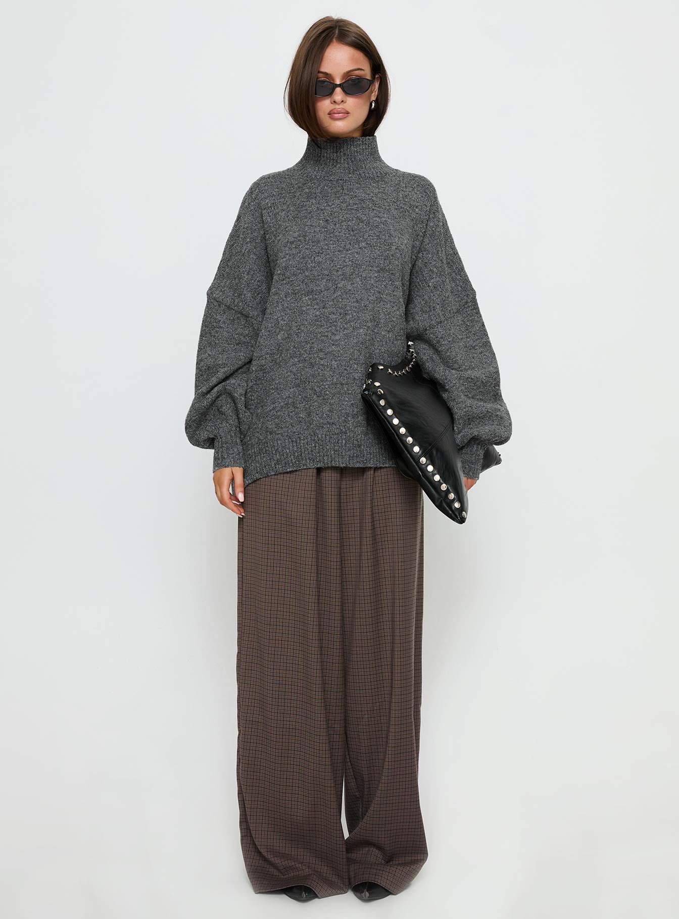 Patrizia Funnel Neck Knit Sweater Grey women's sweater by Ellevoria
