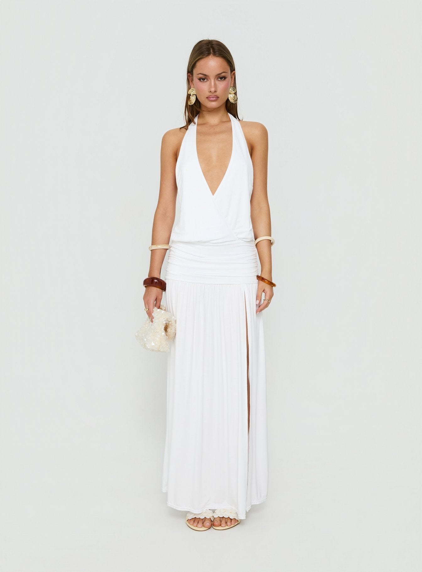 Casanova Halter Wrap Maxi Dress White - women's maxi dress by Ellevoria - view 7