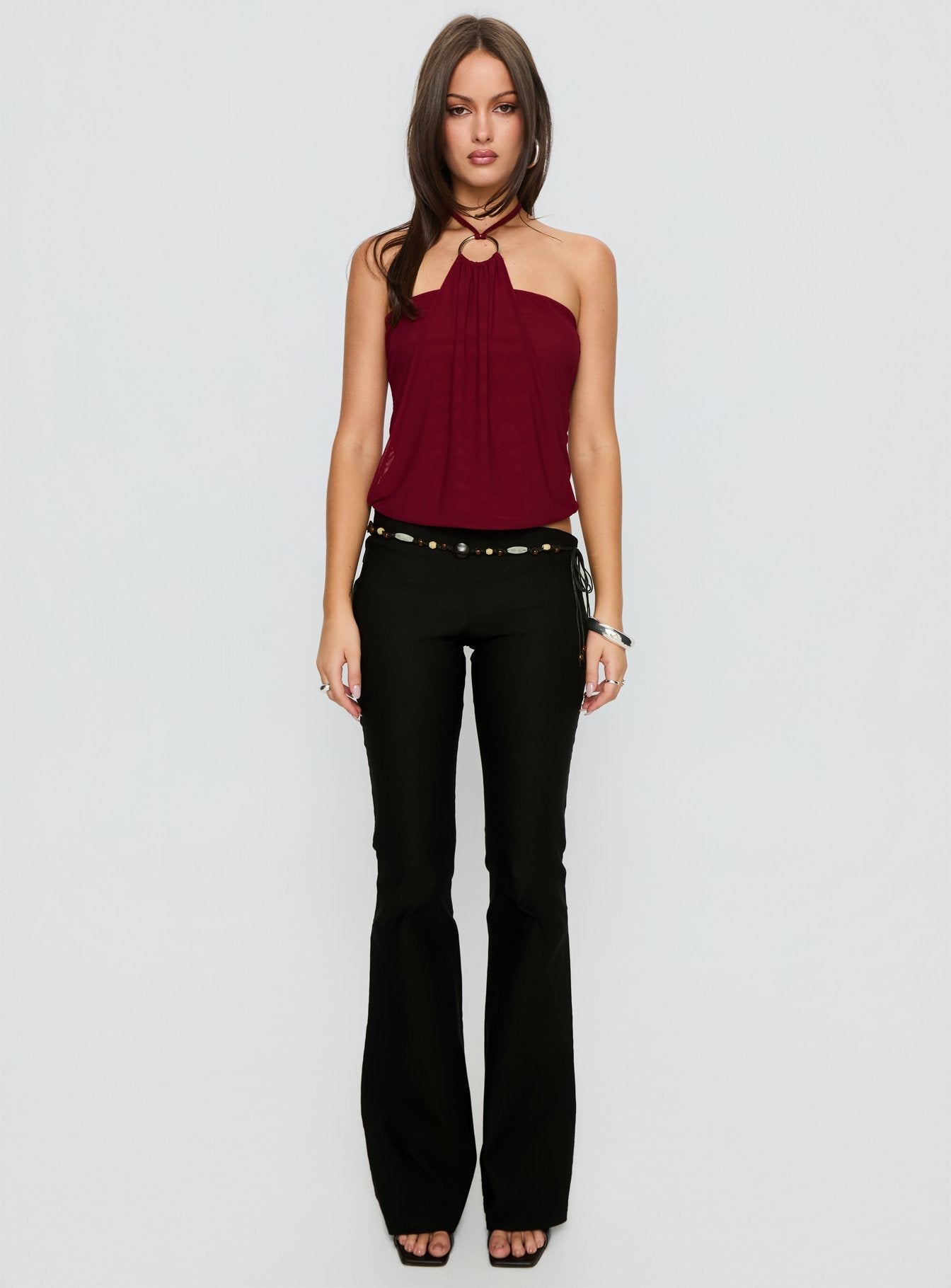 Hedlea Draped Ring Detail Top Wine - women's top by Ellevoria - view 7