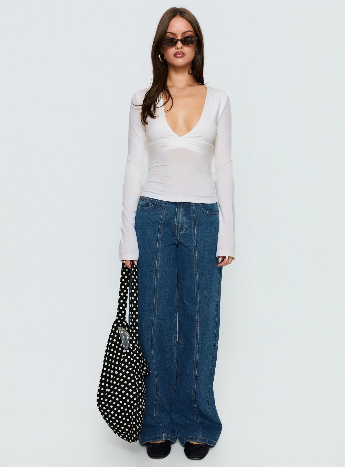 Lando Low Rise Straight Leg Jeans Mid Blue Wash women's denim jeans by Ellevoria
