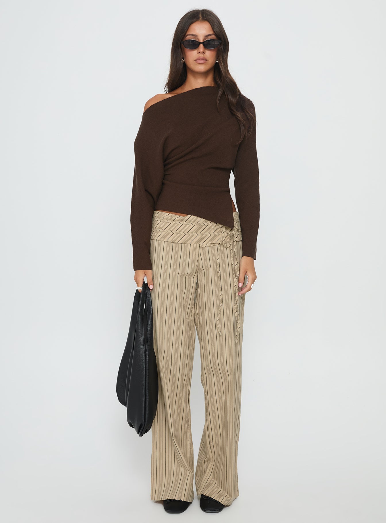 Kaelith Off Shoulder Knit Sweater Brown women's sweater by Ellevoria