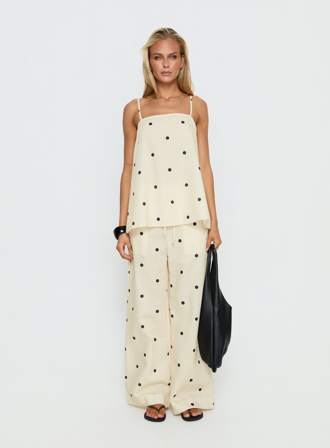 Bellara Tie Waist Pants Yellow Polka - loose fit women's bottoms by Ellevoria
