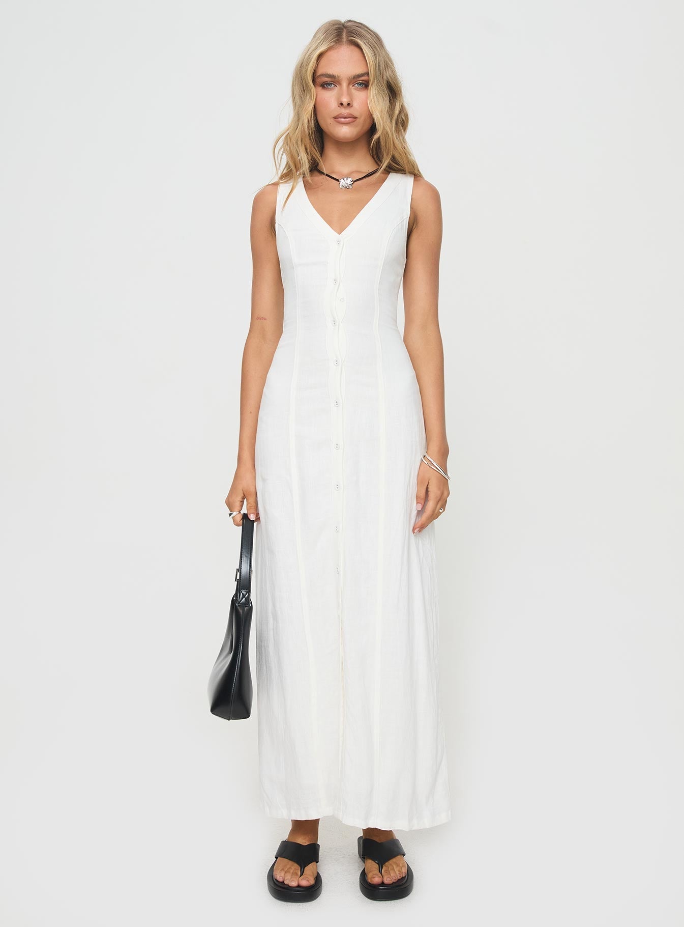 Summer Season Linen Blend Maxi Dress White - women's maxi dress by Ellevoria - view 7