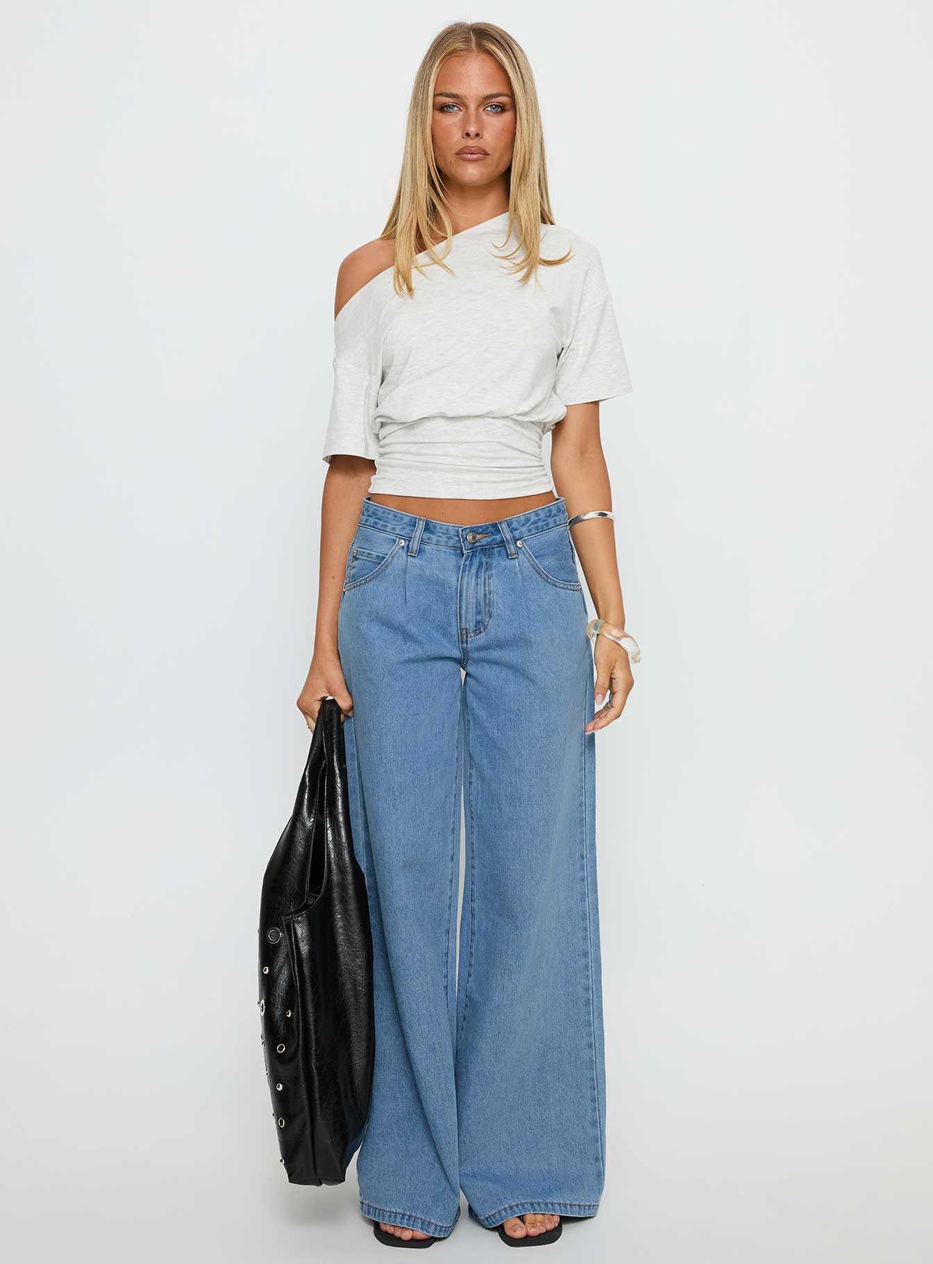 Supercut Low Rise Baggy Pleat Jeans Light Blue Wash women's denim jeans by Ellevoria
