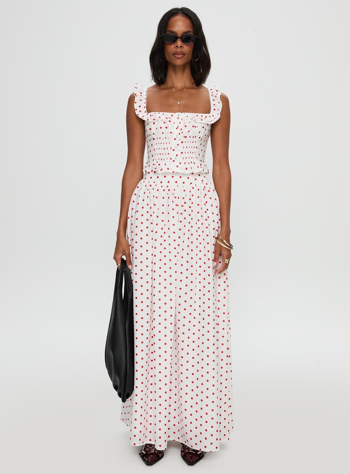Valerio Maxi Skirt White / Red women's two piece set by Ellevoria