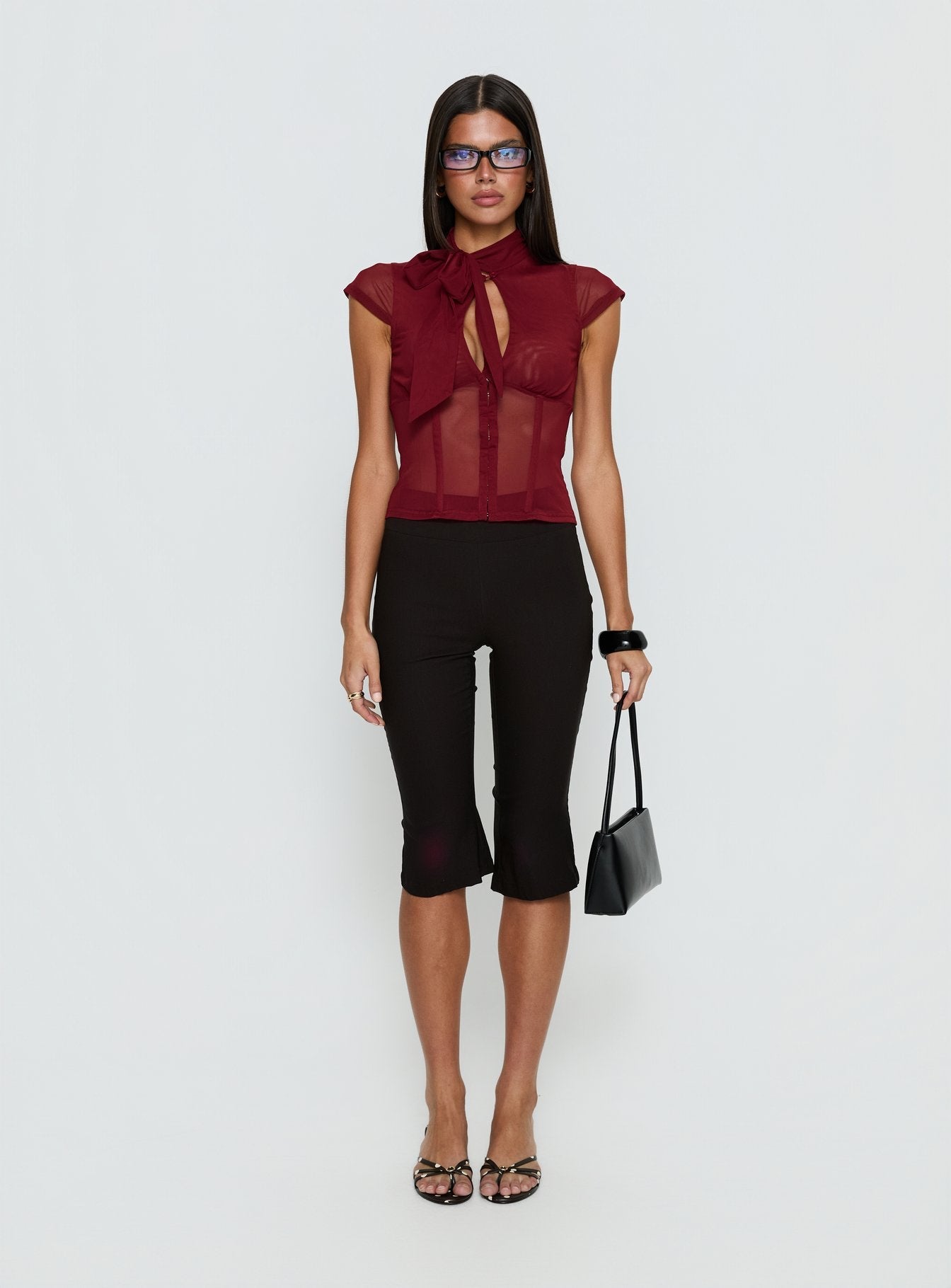 Anistasia Mesh Keyhole Corset Top Burgundy - women's top by Ellevoria - view 7