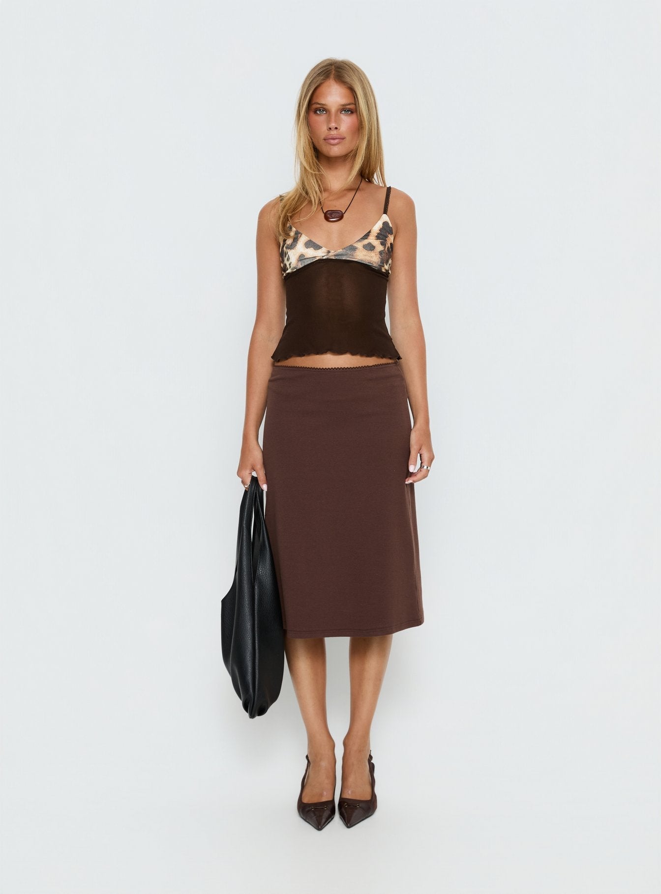 Willet Contrast Bust Cami Top Chocolate / Leopard - women's top by Ellevoria - view 7