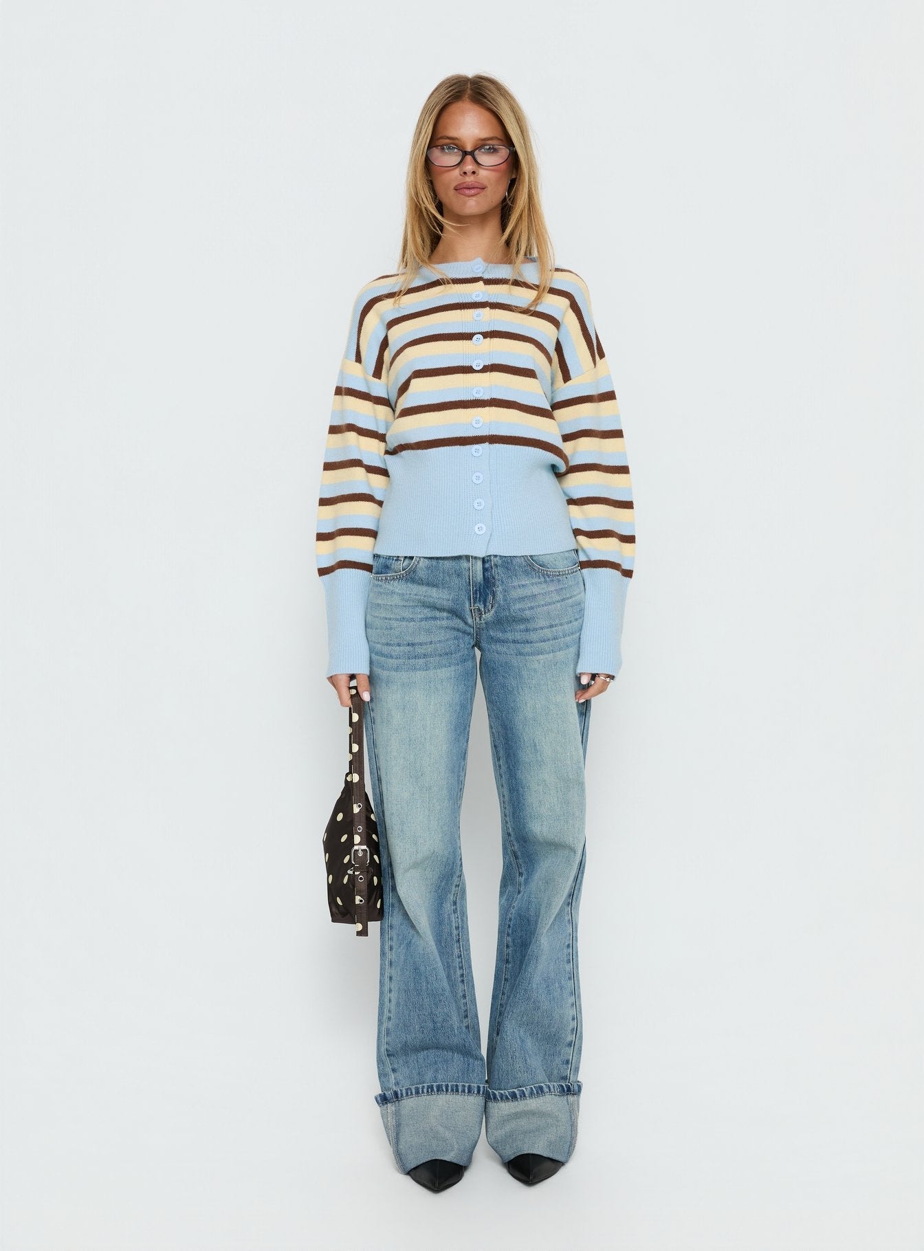 Rhitta Button Down Cardigan Multi Stripe women's sweater by Ellevoria
