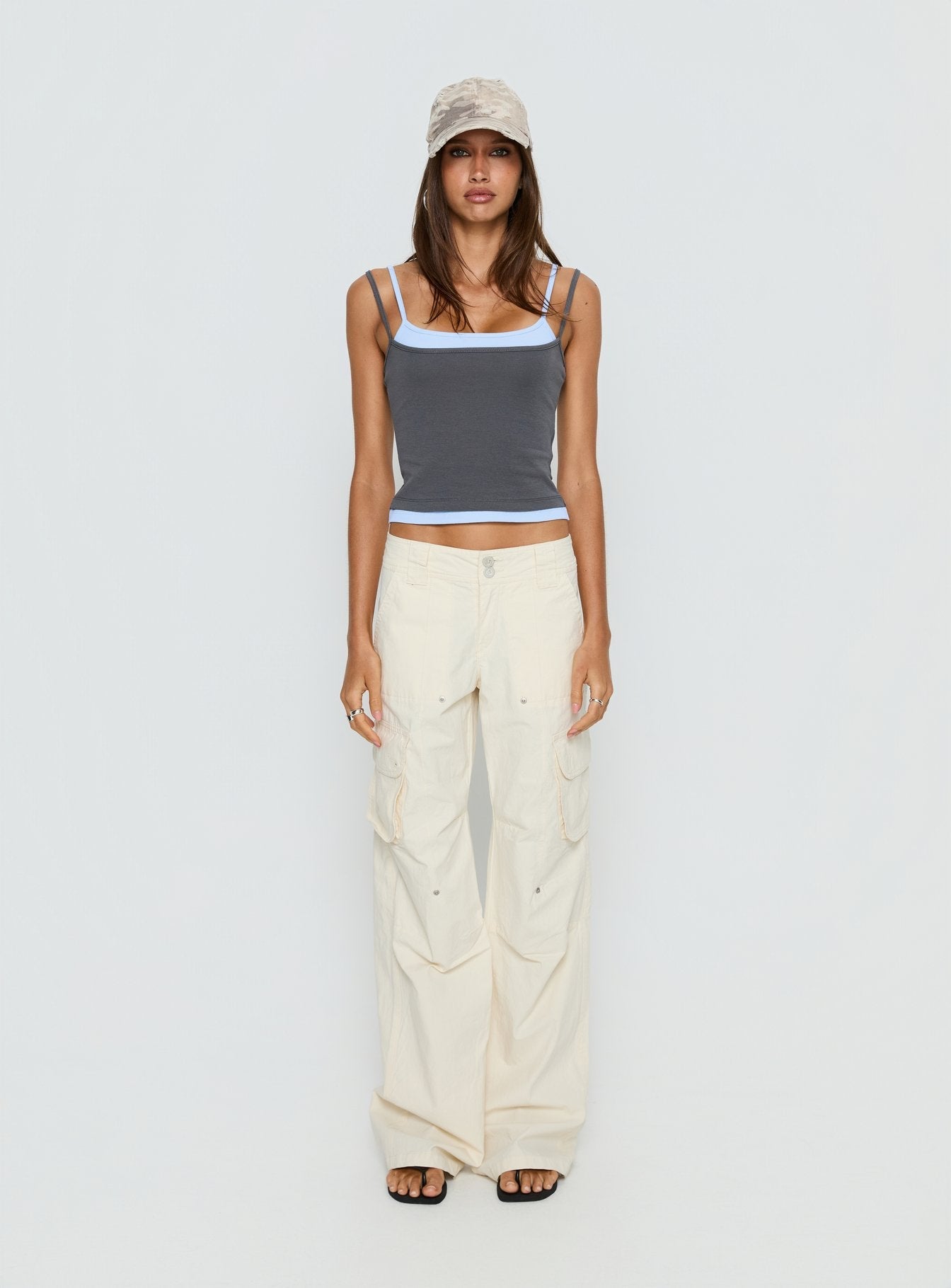 Maeka Layered Jersey Tank Top Grey / Blue - women's top by Ellevoria - view 7