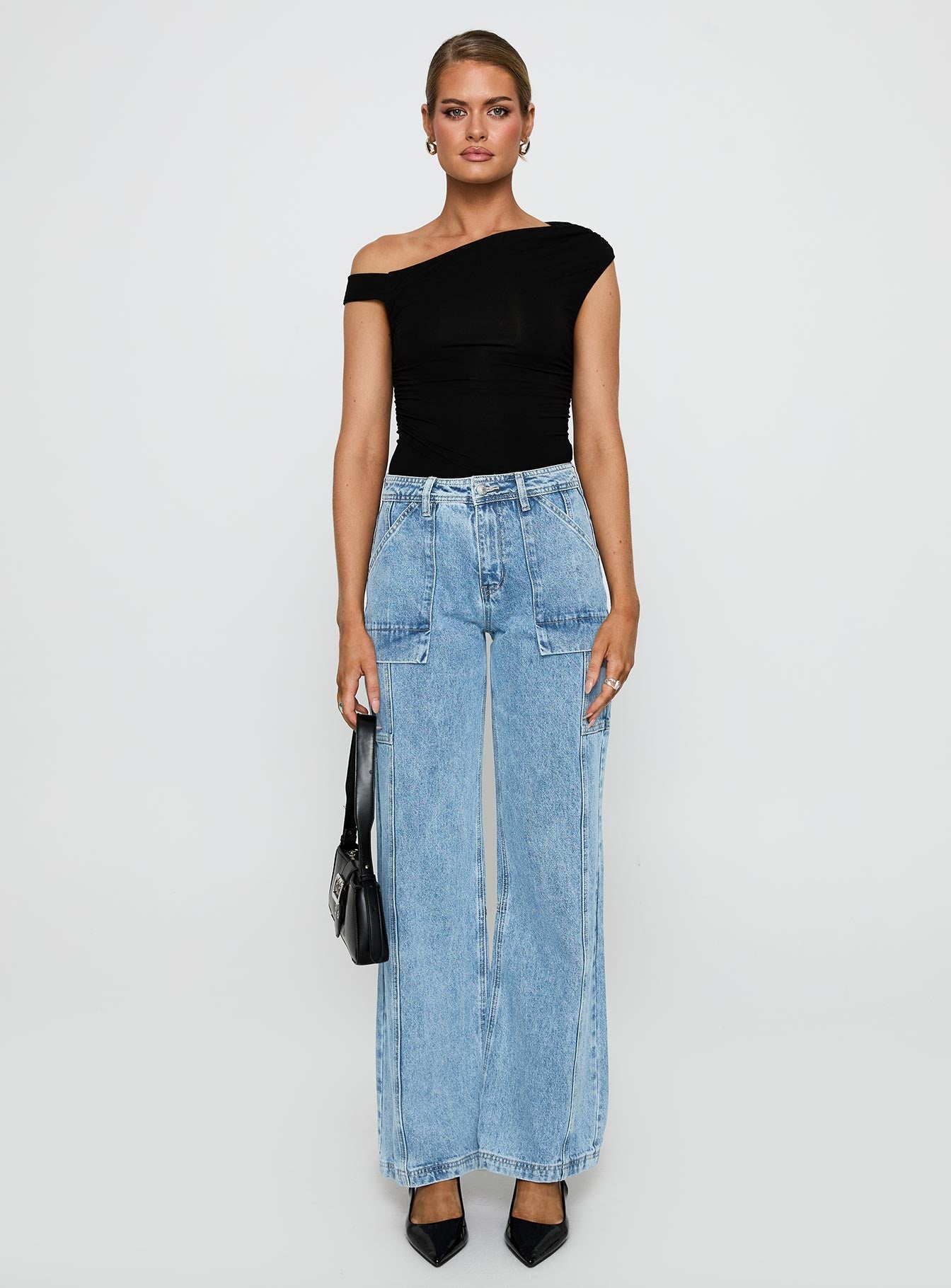 Chad Cargo High Rise Wide Leg Jeans Mid Wash women's denim jeans by Ellevoria