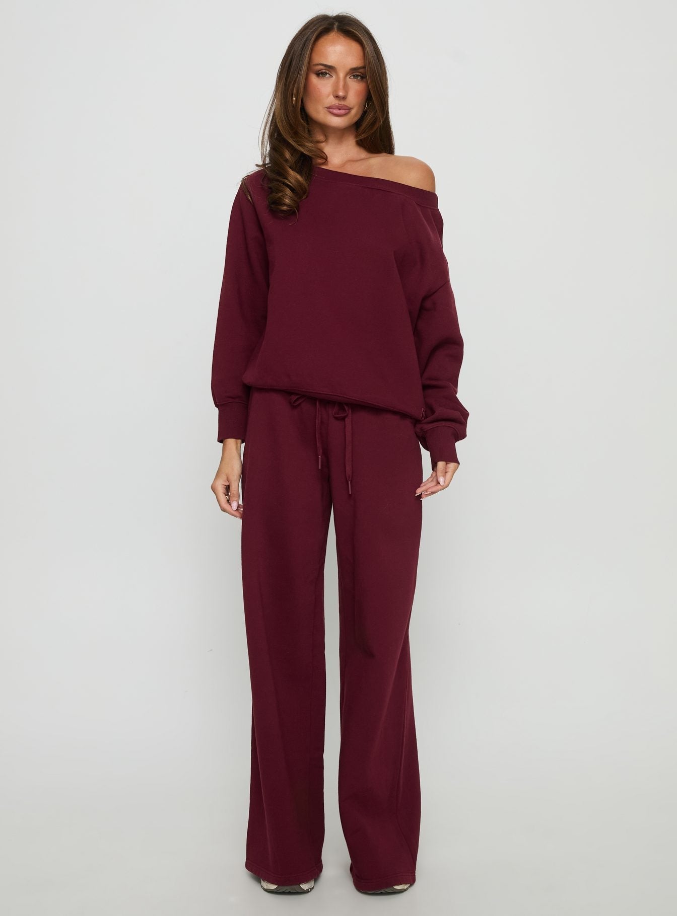 Wellness Off the Shoulder Jumper Currant women's sweater by Ellevoria