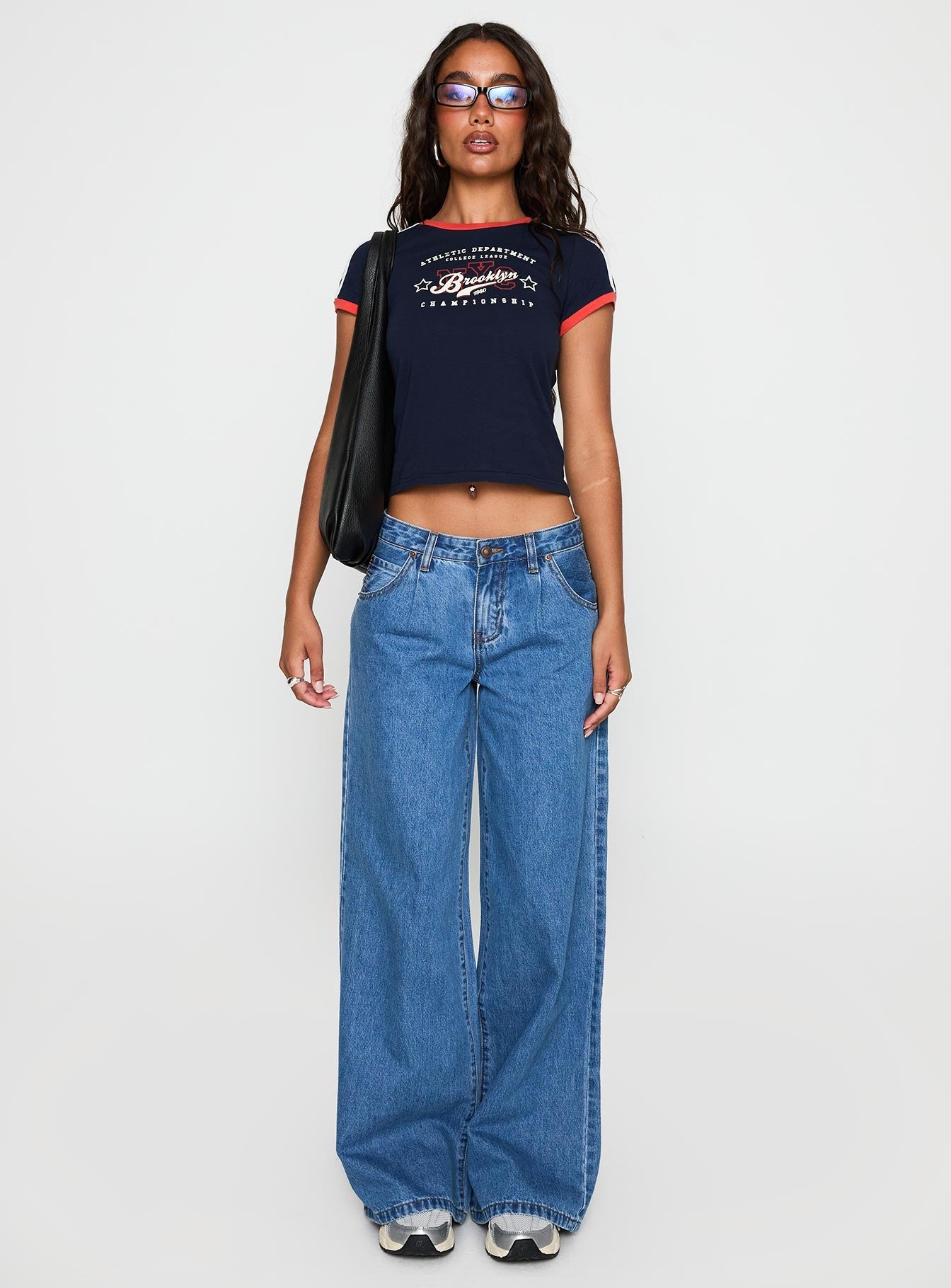 Supercut Low Rise Baggy Pleat Jeans Mid Blue women's denim jeans by Ellevoria