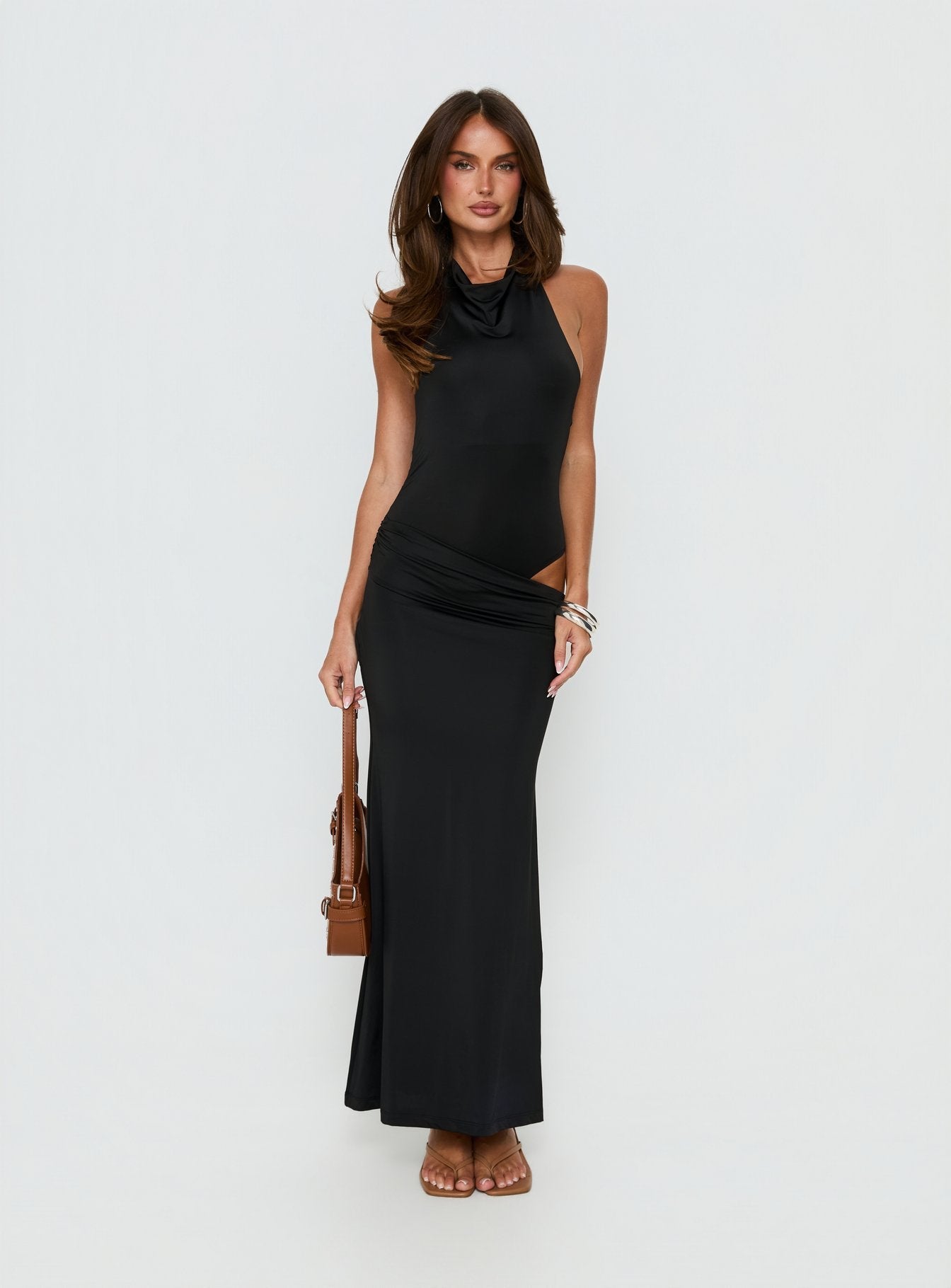 Arabel Halter Cowl Neck Maxi Dress Black - women's maxi dress by Ellevoria - view 7