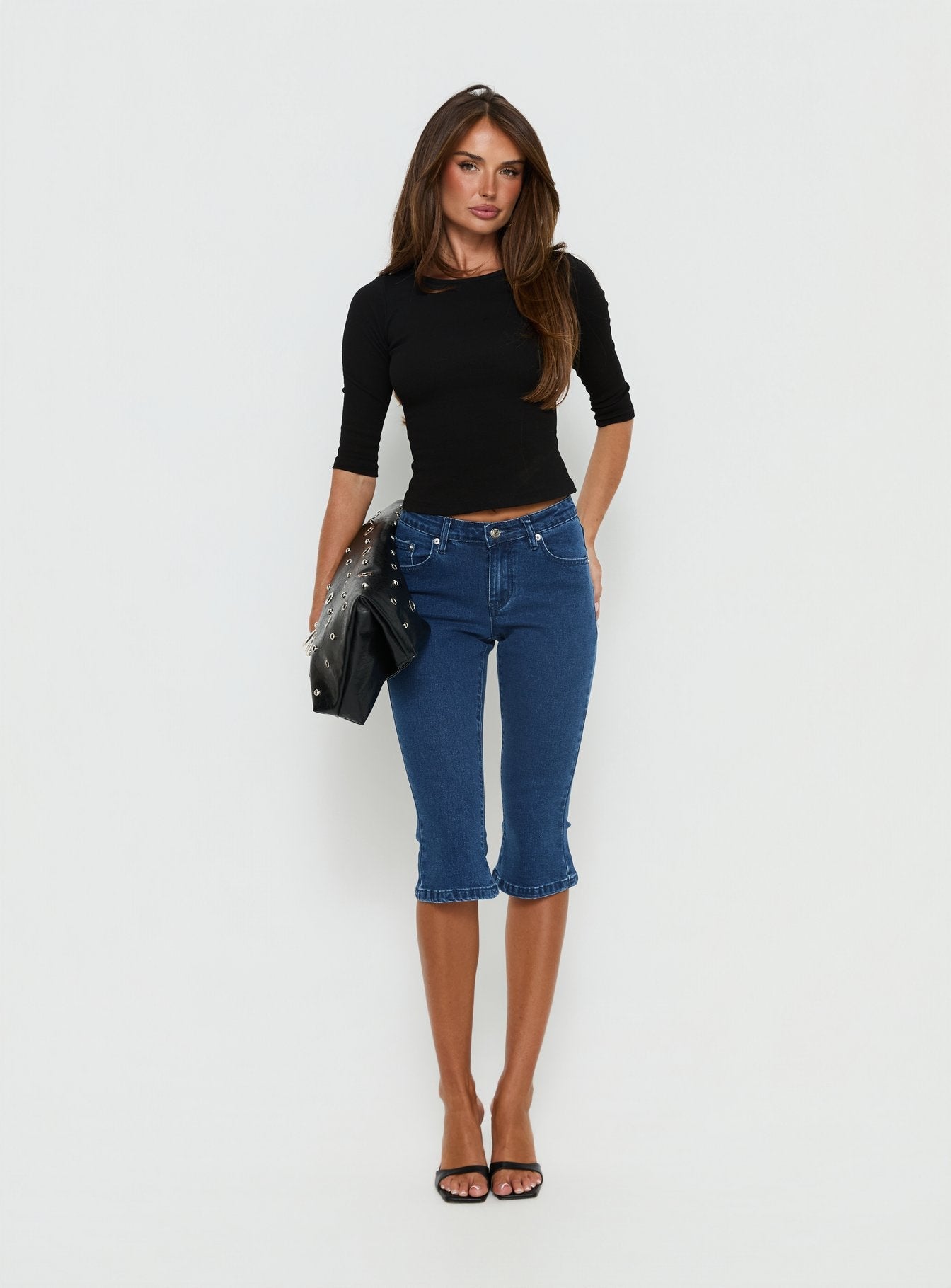 Kissimo Kick Flare Capri Pants Indigo Blue women's denim jeans by Ellevoria