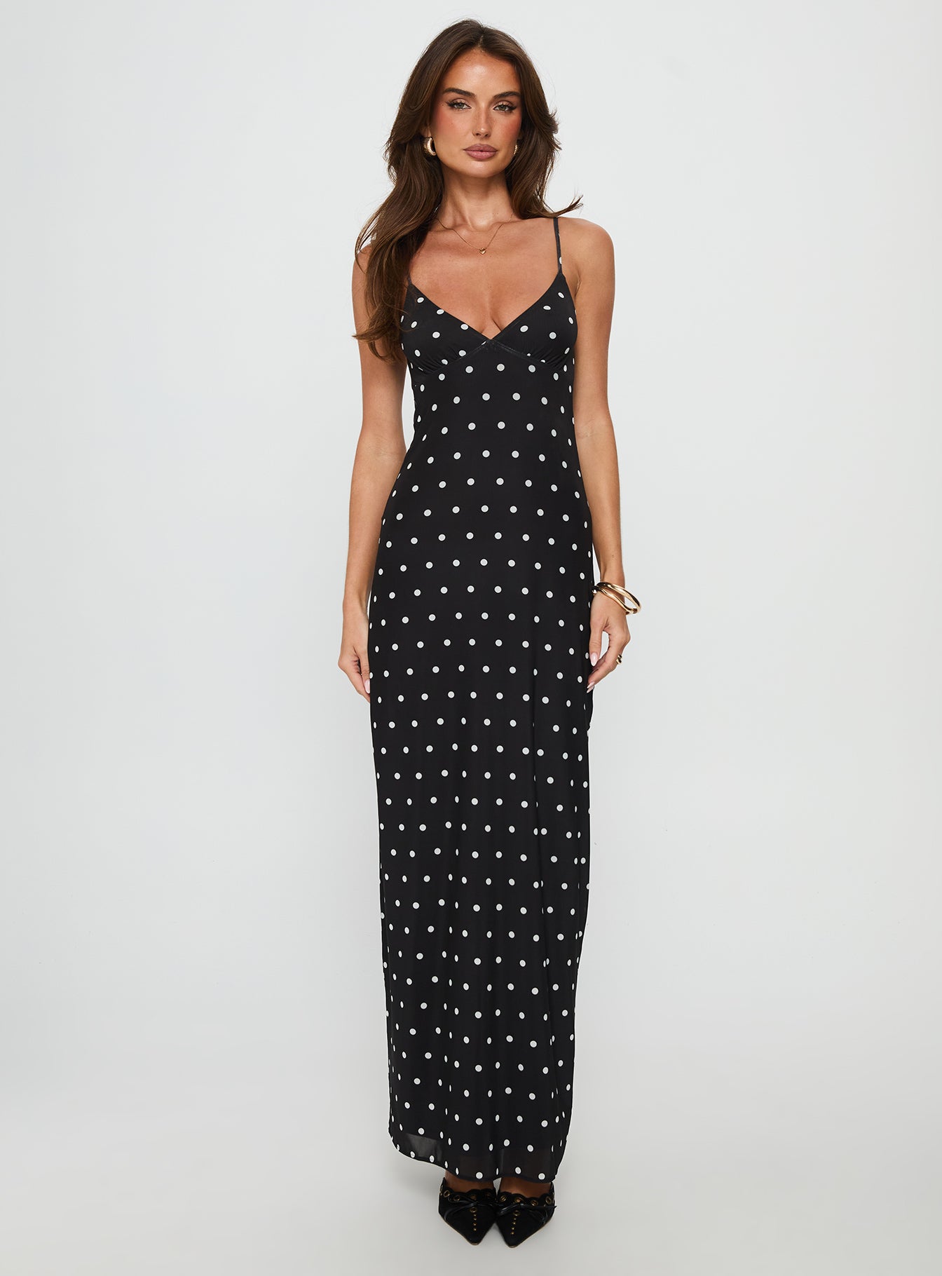 Glass Half Full Mesh Maxi Dress Black Polka - women's maxi dress by Ellevoria - view 7
