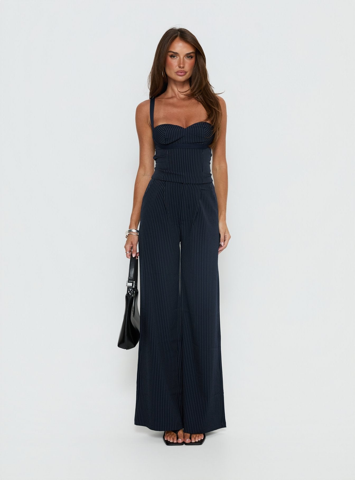 Briana Set Navy Pinstripe Tall women's pant set by Ellevoria