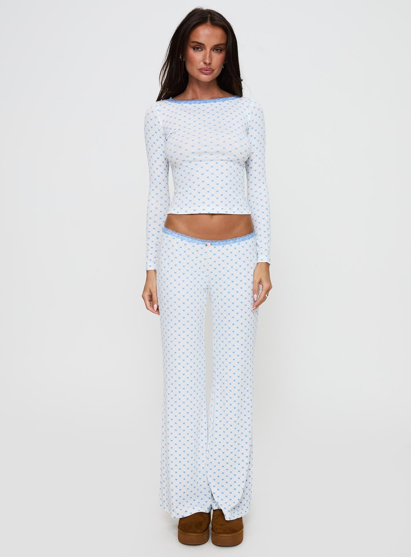 Whimsie Pointelle Sleep Pants Blue / White women's pant set by Ellevoria