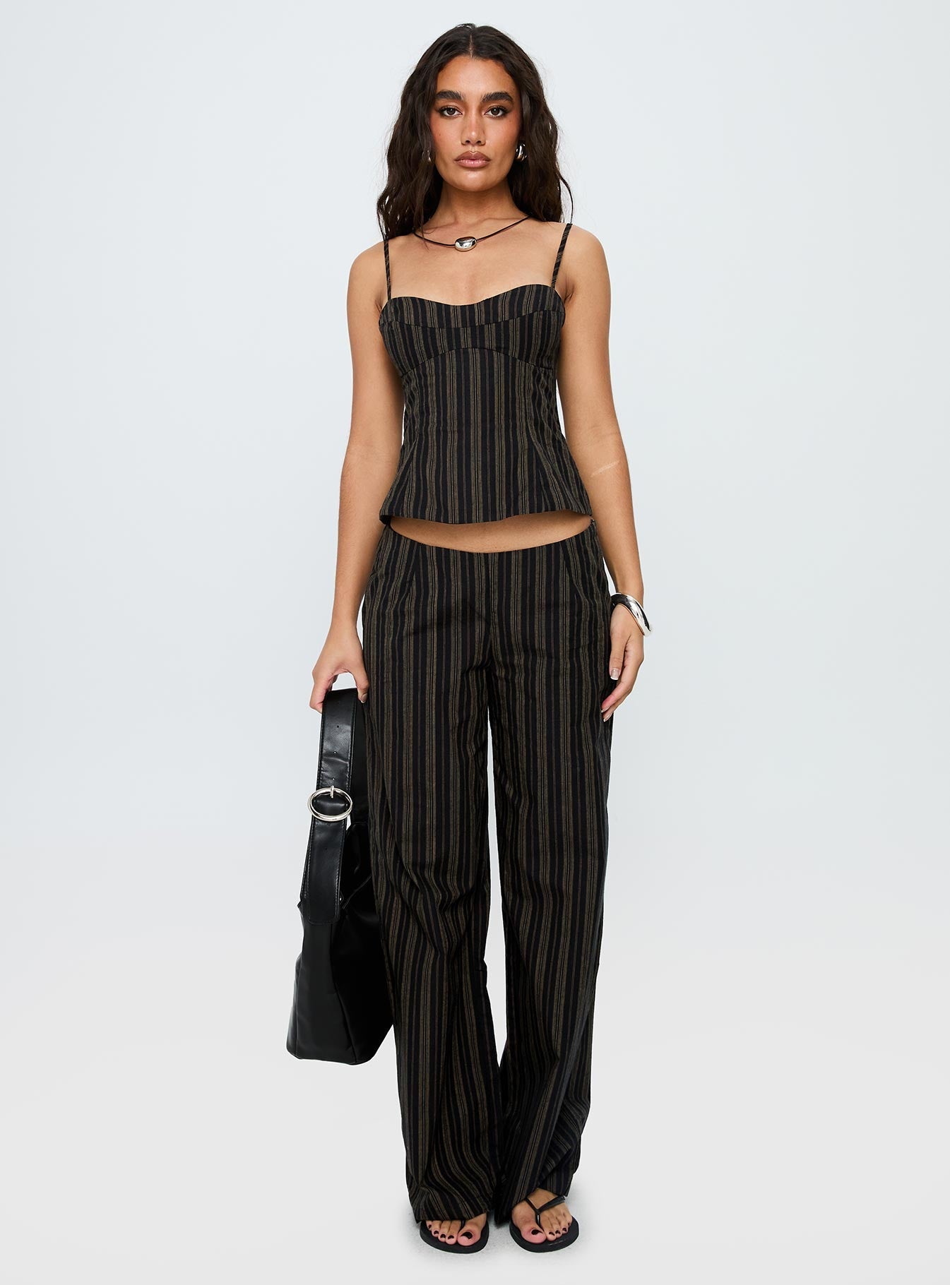 Kierstyn Corset Set Black Stripe Tall women's matching set by Ellevoria