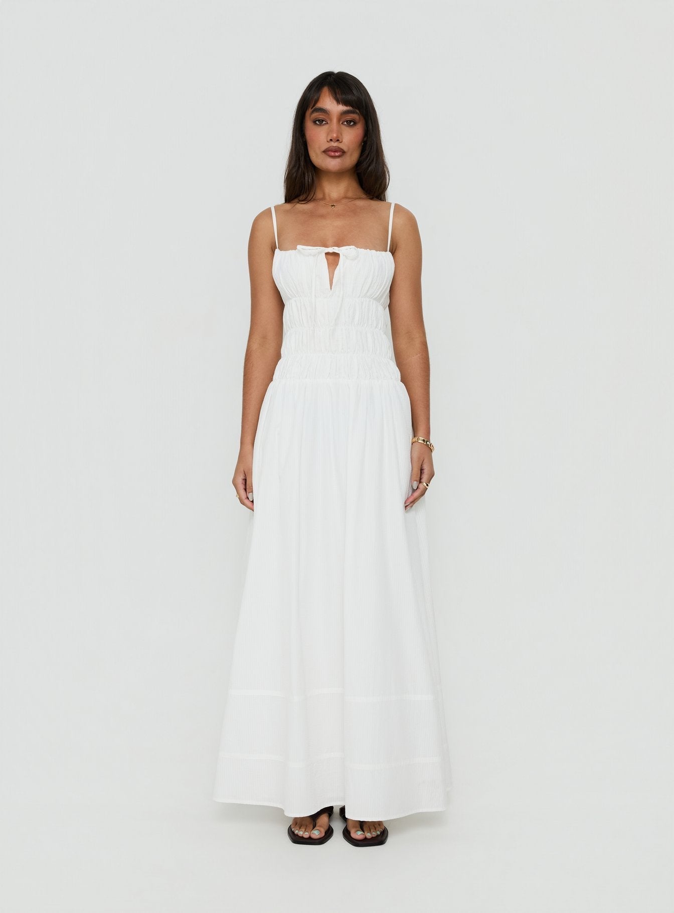 Loralei Shirred Maxi Dress White - women's maxi dress by Ellevoria - view 7