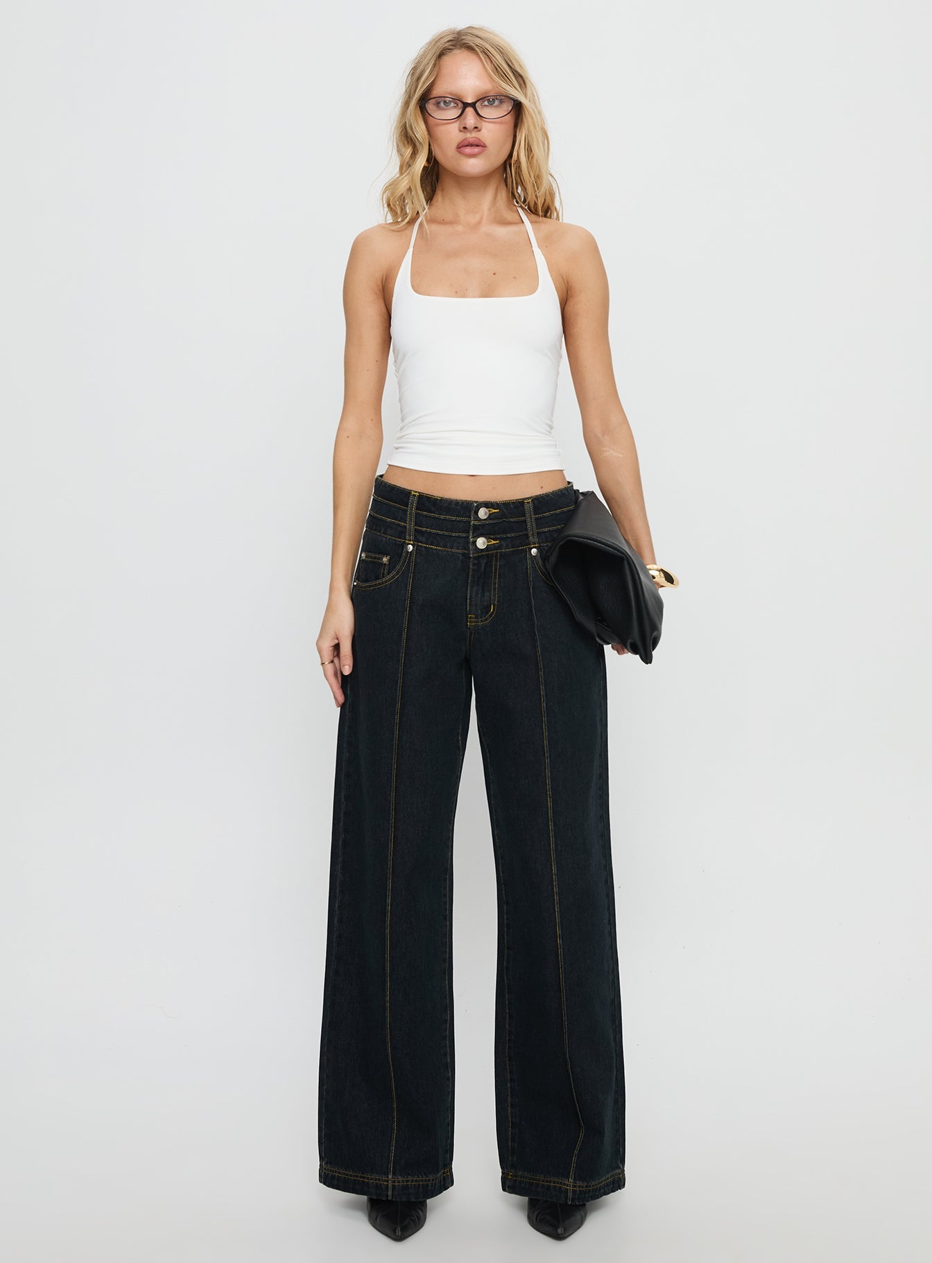Hannalee Low Rise Wide Leg Jeans Grunge Wash women's denim jeans by Ellevoria