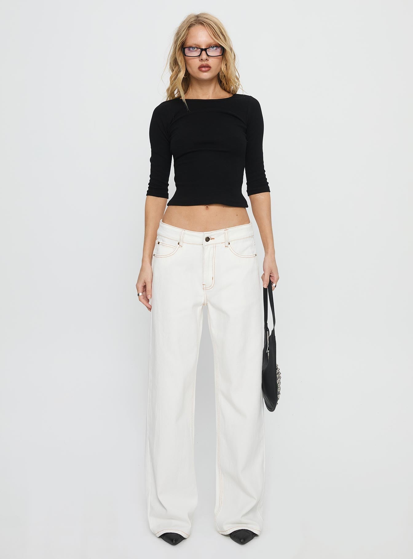 Top Model Low Rise Straight Leg Jeans Porcelain women's two piece set by Ellevoria