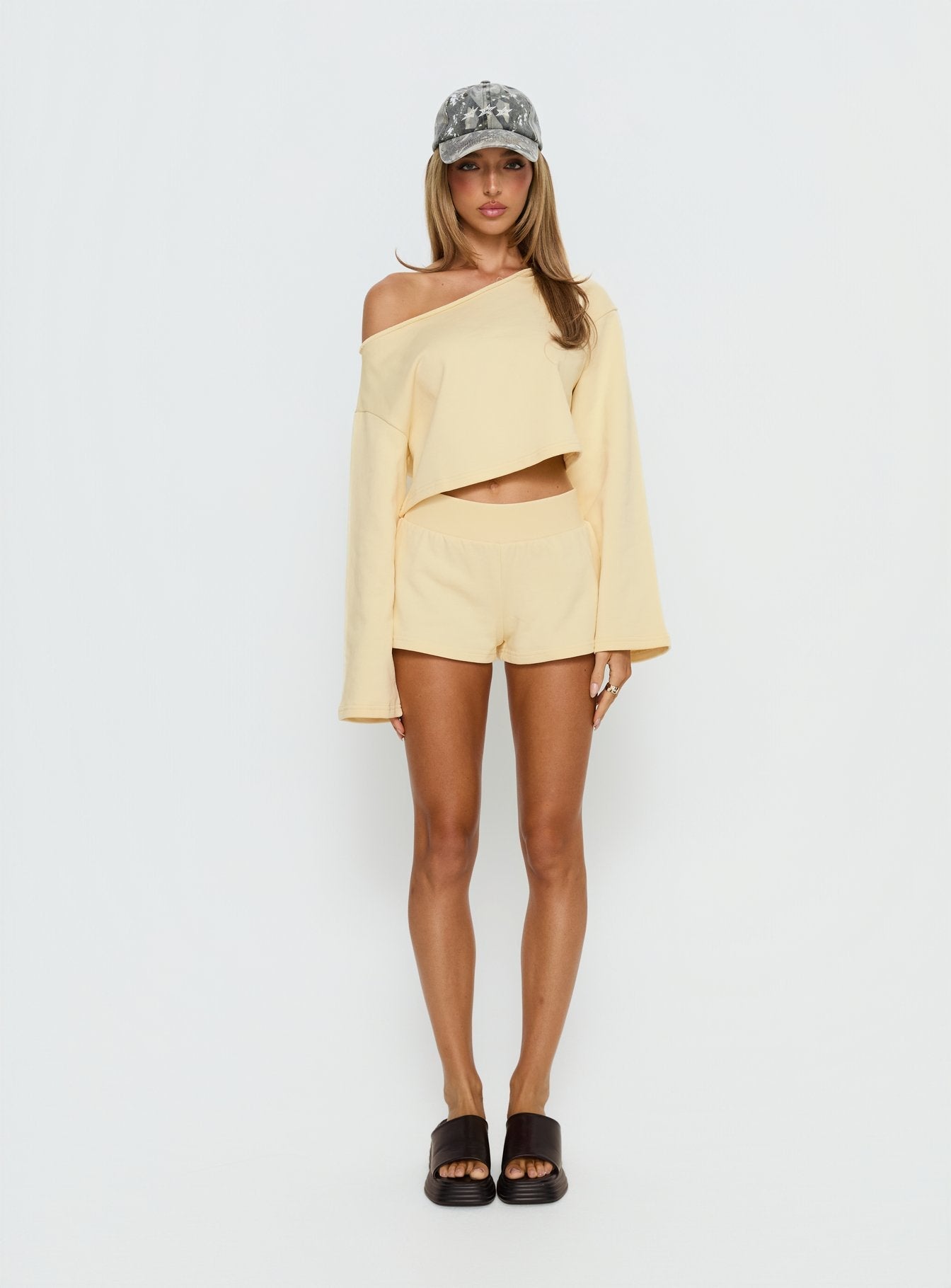 Retreat Raw Edge Off Shoulder Jumper Buttercream women's sweater by Ellevoria