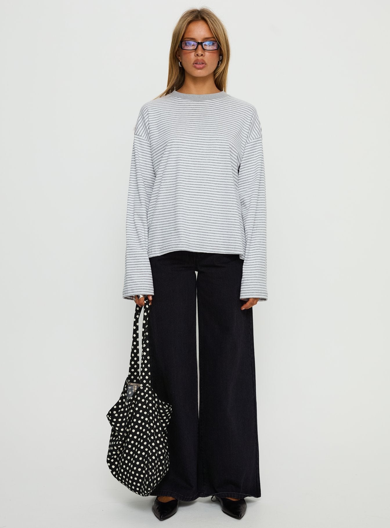 Settle Down Long Sleeve Top Grey / White Stripe women's two piece set by Ellevoria