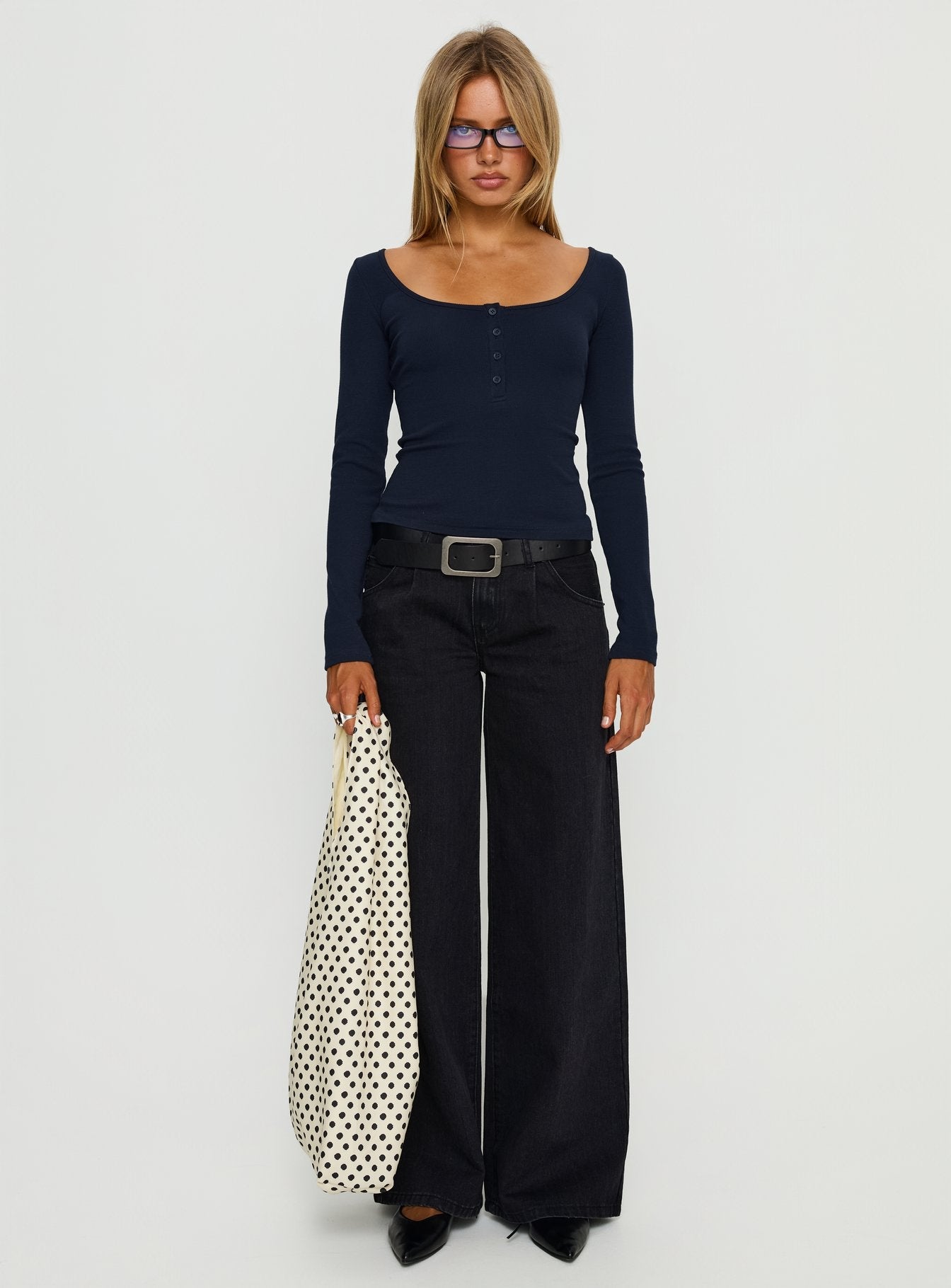 Supercut Low Rise Baggy Pleat Jeans Washed Black women's denim jeans by Ellevoria