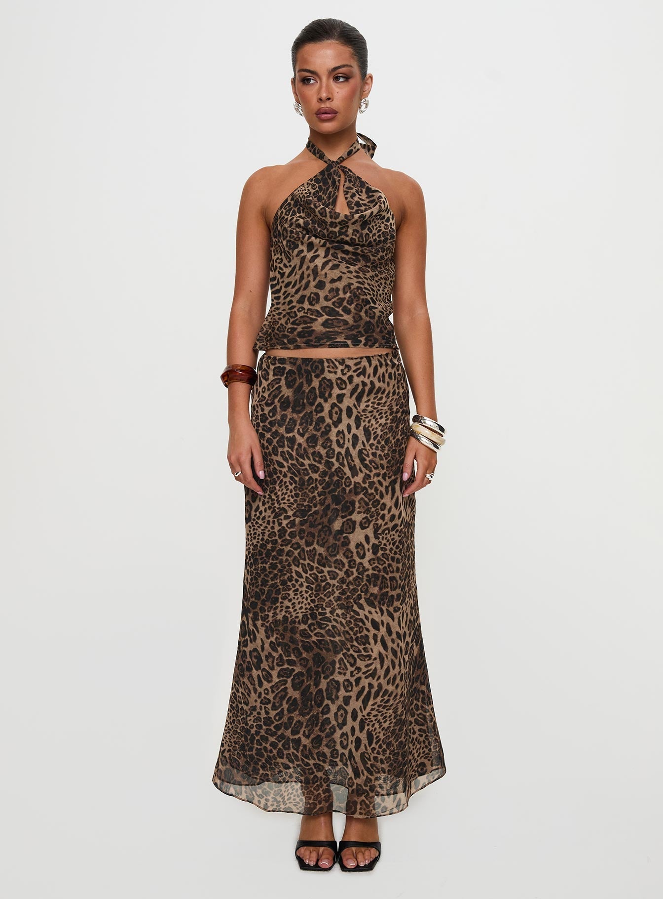 Eleganza Maxi Skirt Leopard women's two piece set by Ellevoria
