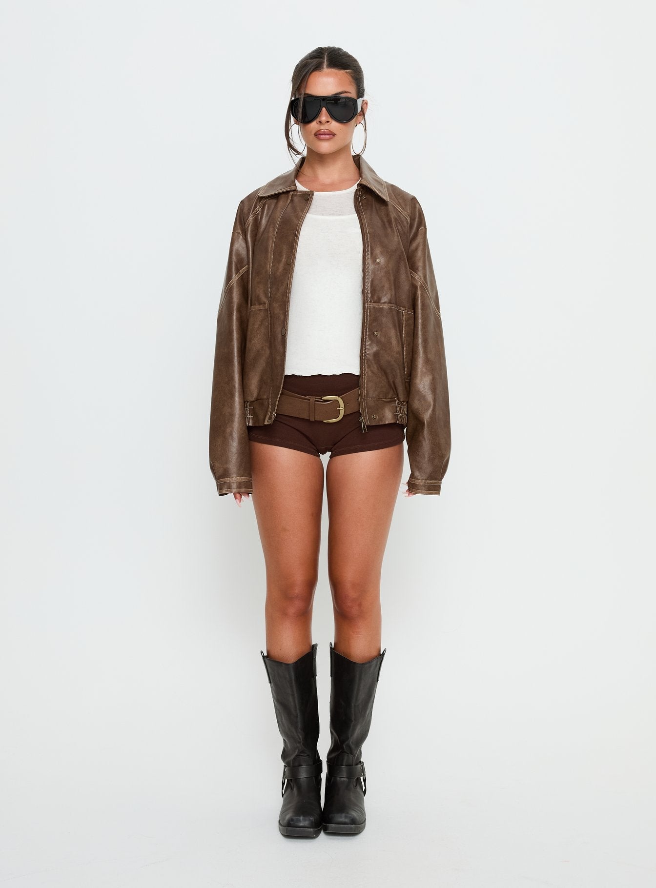 Jaxton Faux Leather Jacket Light Brown women's jacket by Ellevoria