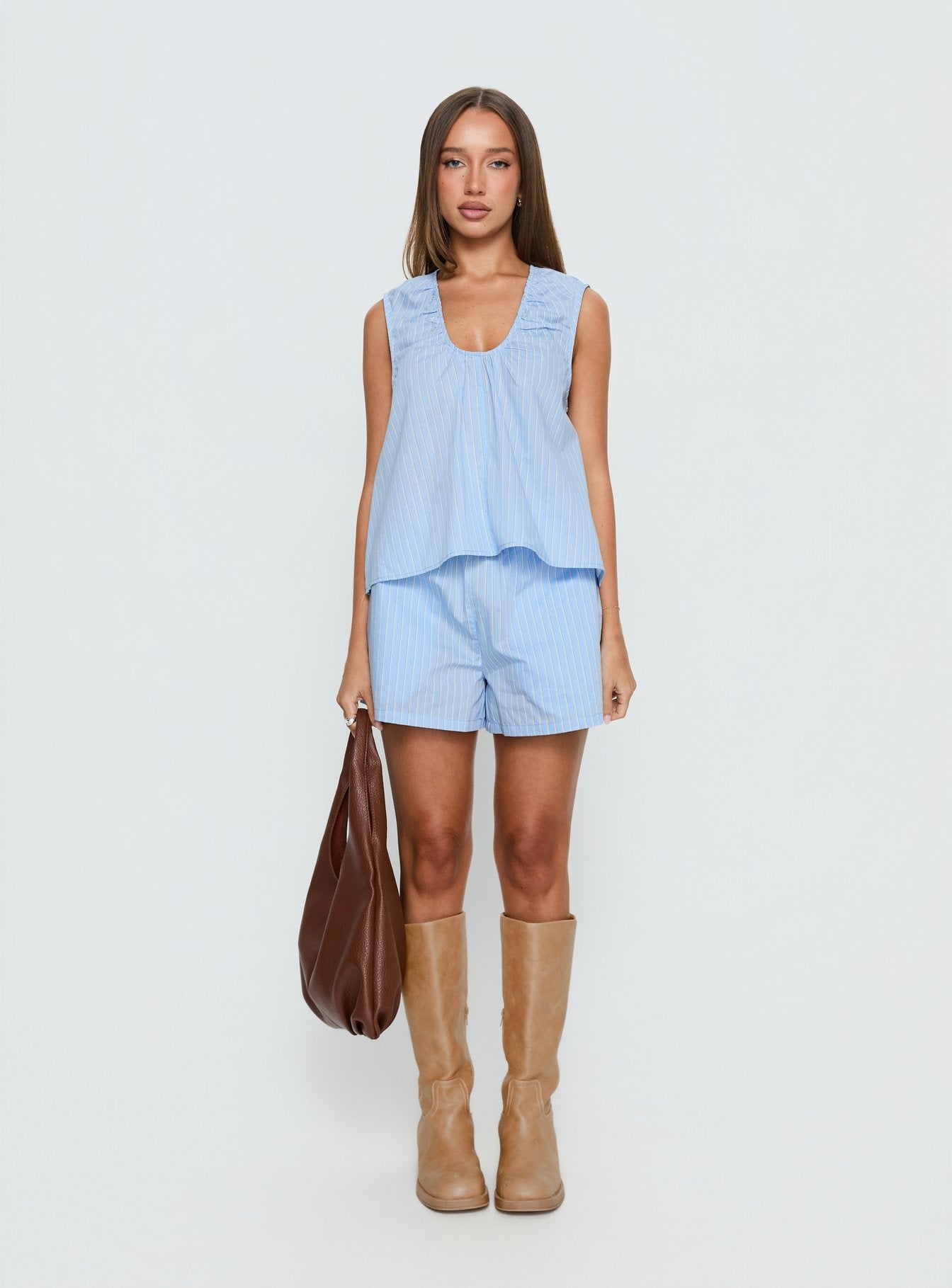 Carambola Mid Rise Shorts Blue women's matching set by Ellevoria