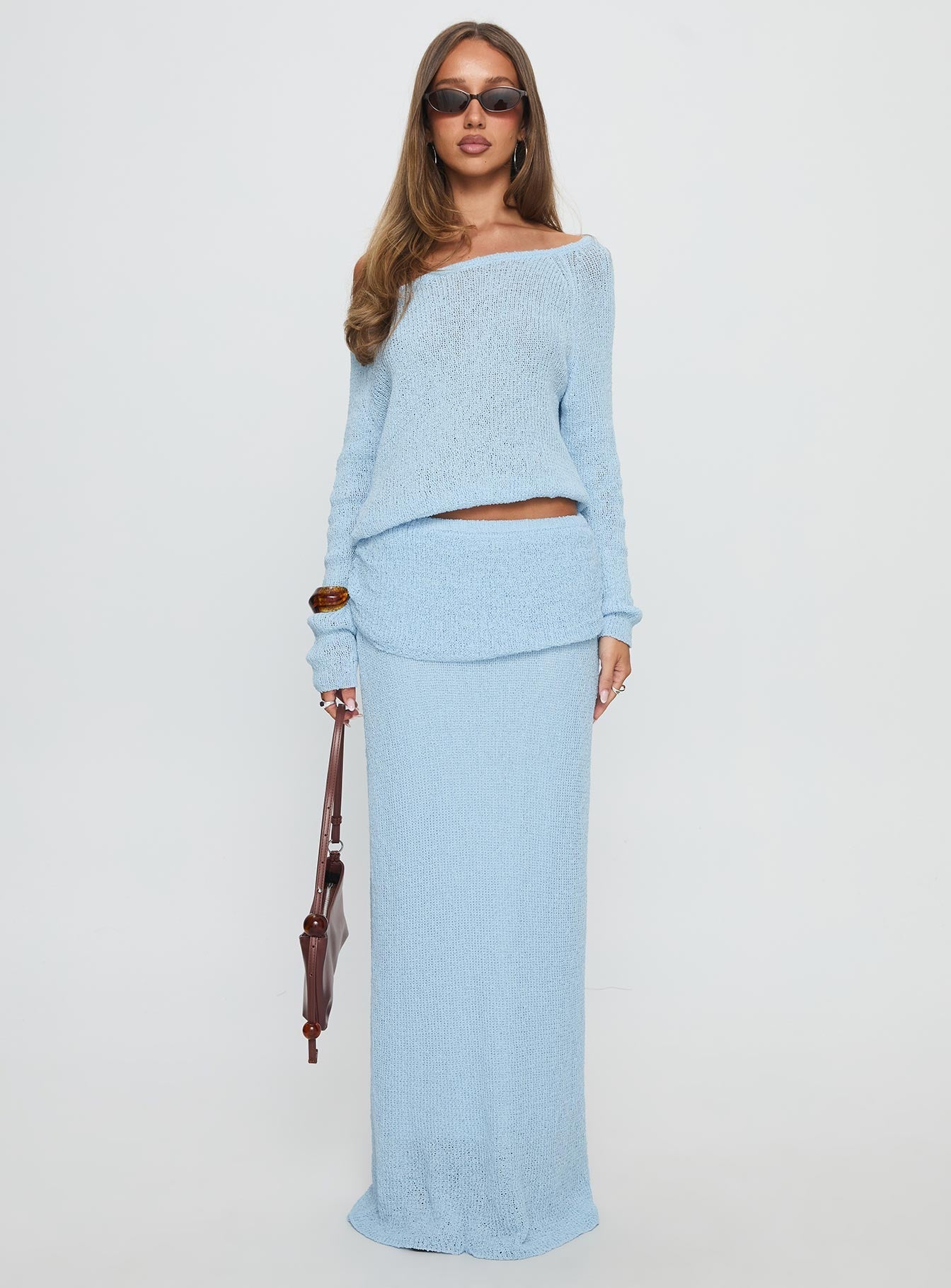 Ravira Wide Neck Knit Sweater Blue women's sweater by Ellevoria