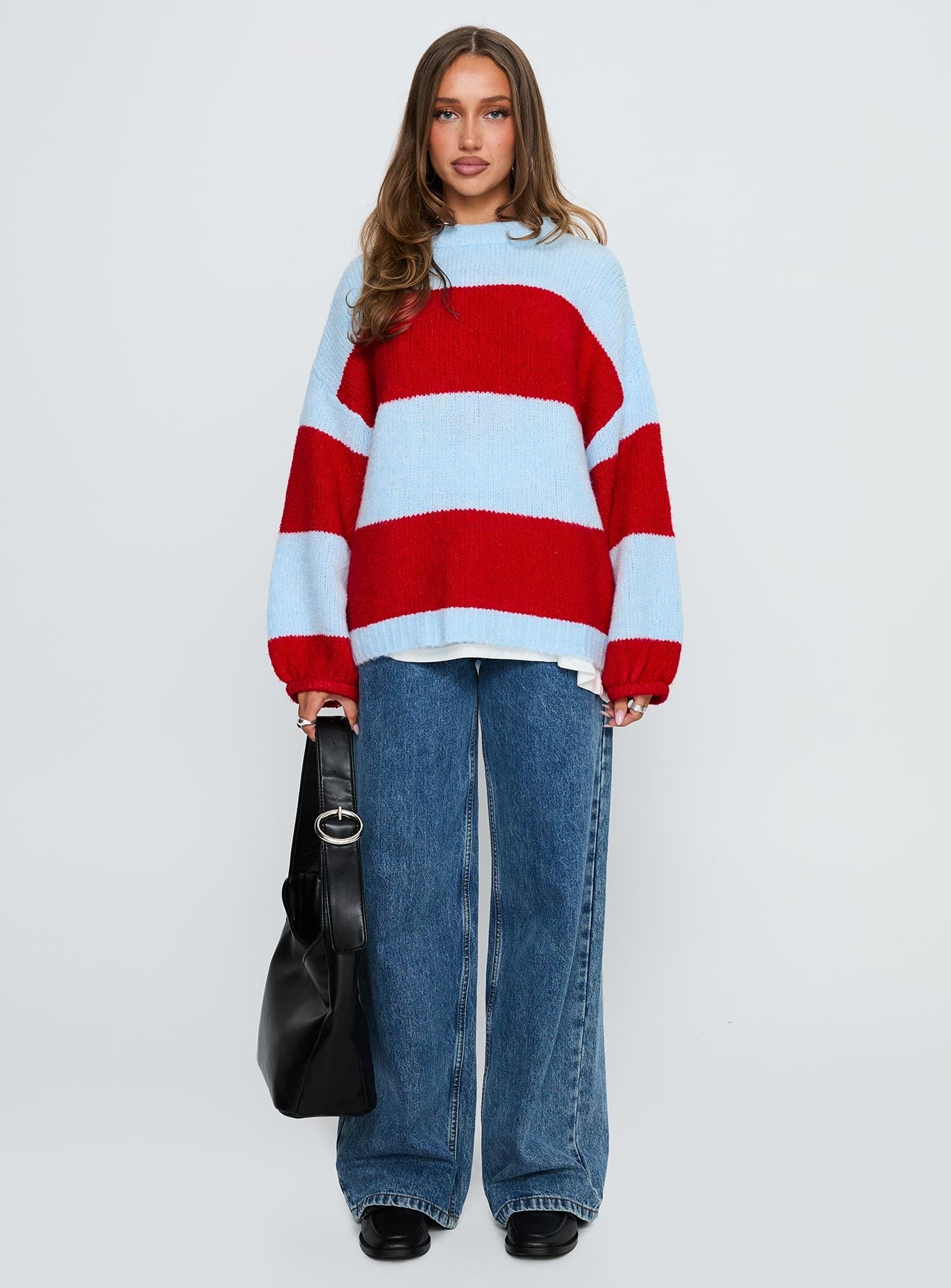 Bastien Crew Neck Knit Sweater Blue / Red women's sweater by Ellevoria