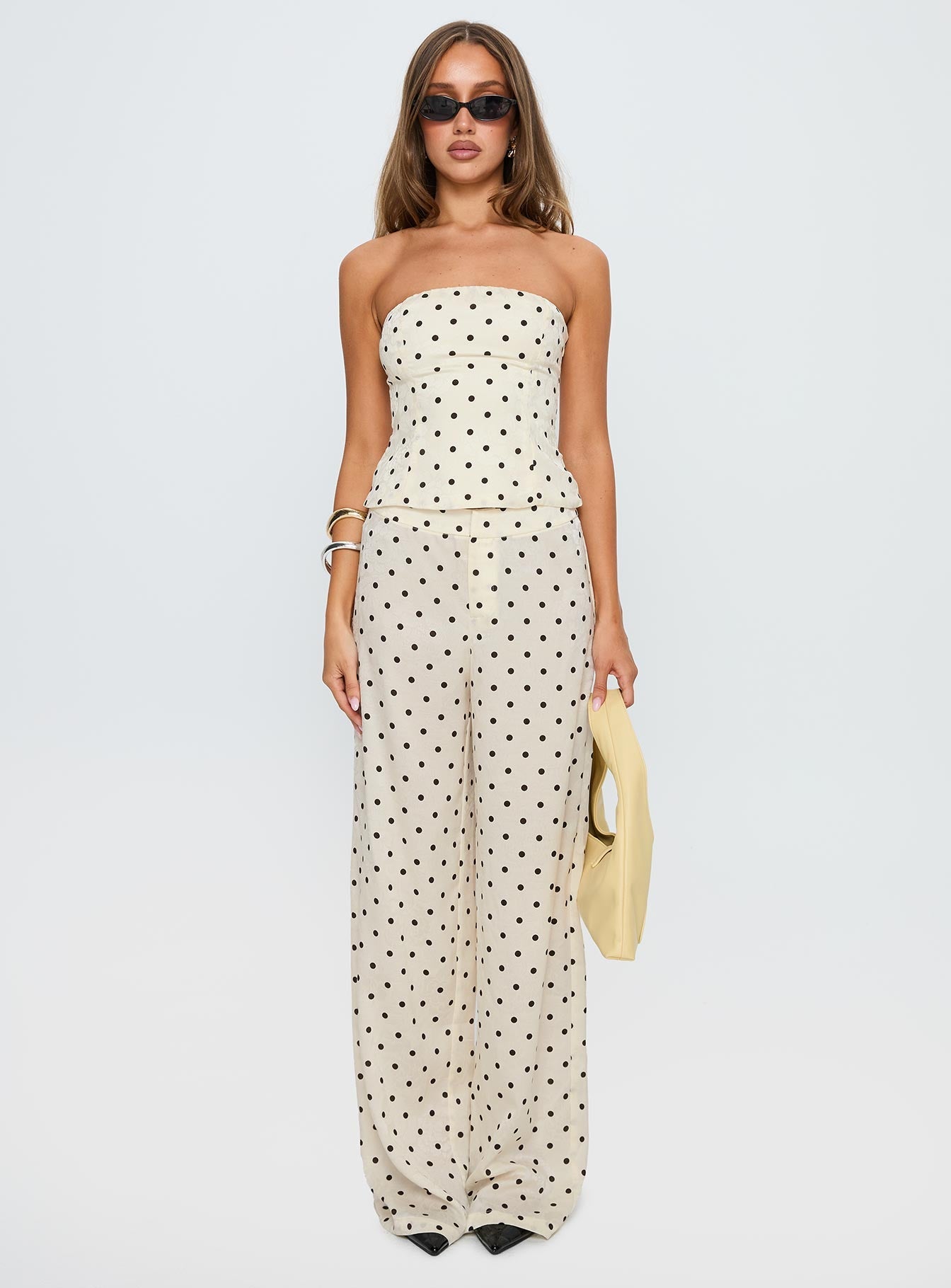 Powdered Sugar Strapless Set Cream Polka women's two piece set by Ellevoria