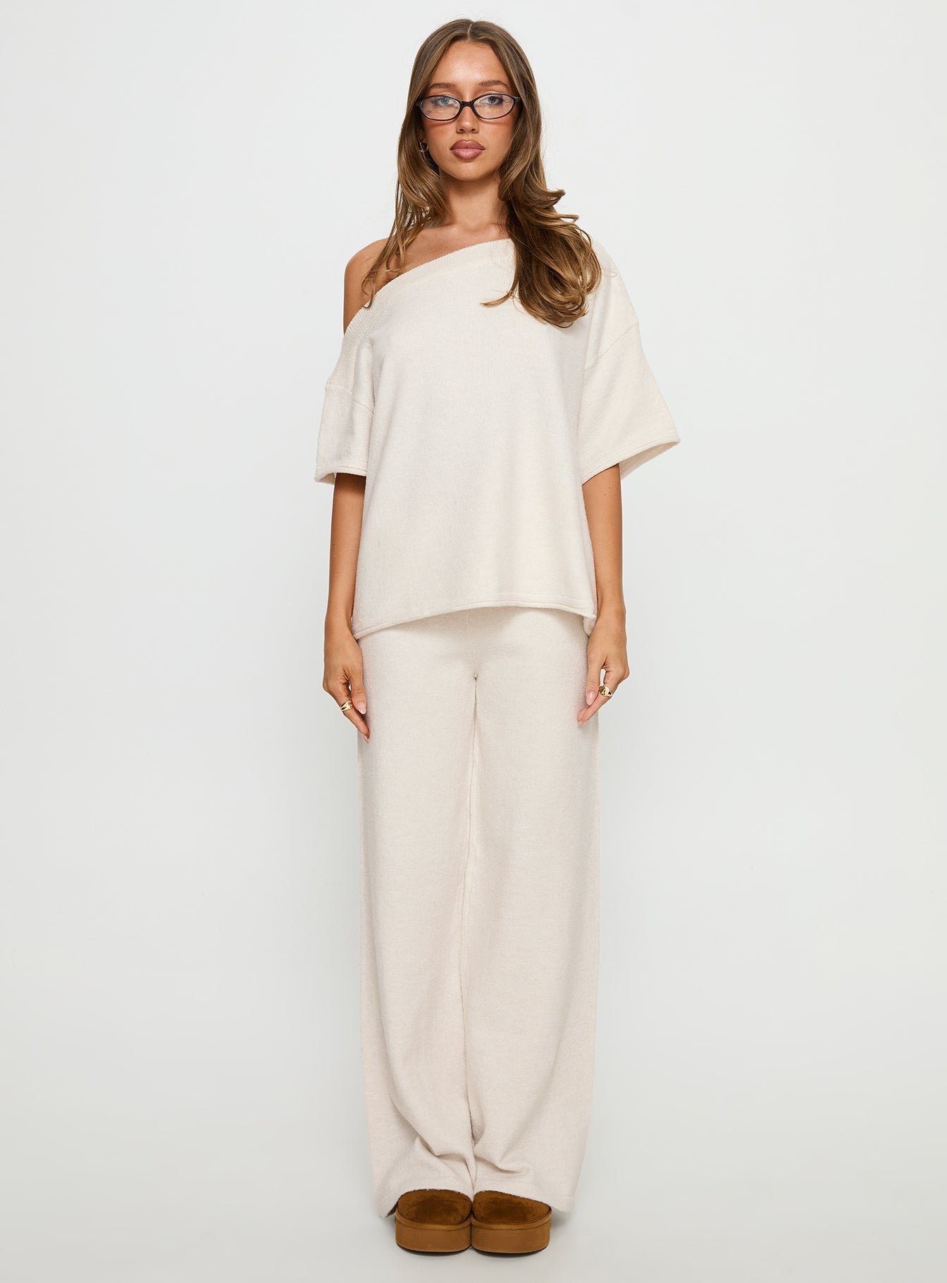 Bekki Wide Leg Knit Pant Oat women's pant set by Ellevoria