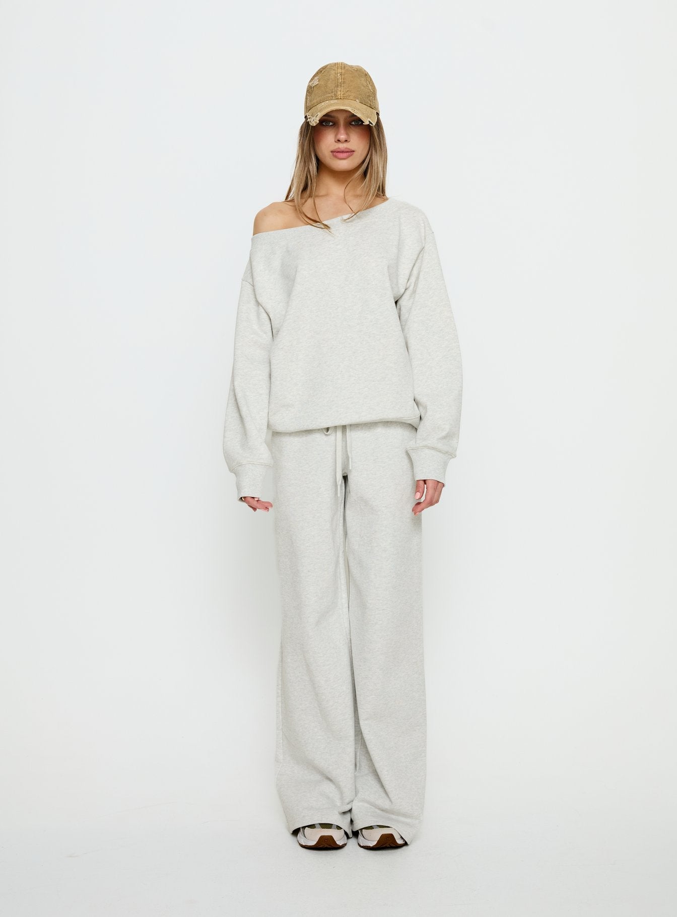 Wellness Off the Shoulder Jumper Grey Marle women's sweater by Ellevoria