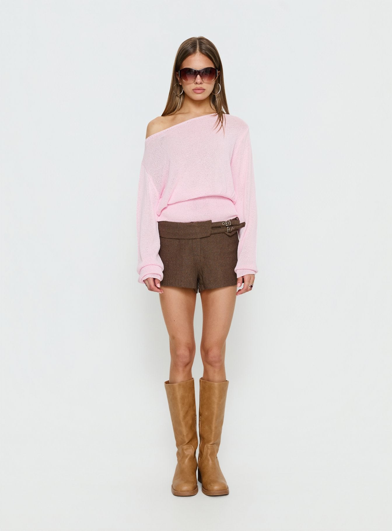 Xaria Off Shoulder Knit Sweater Pink women's sweater by Ellevoria